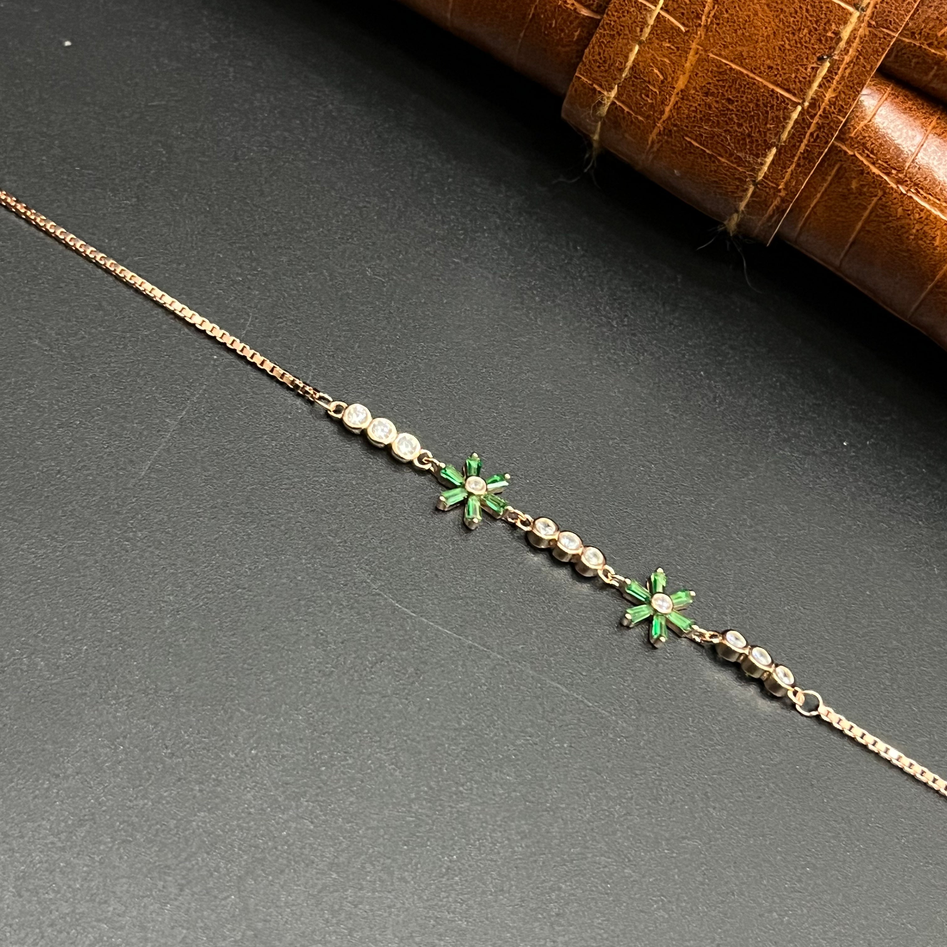 Silver Ladies Bracelet Green Butterfly Crystal Link Rose Gold 925
