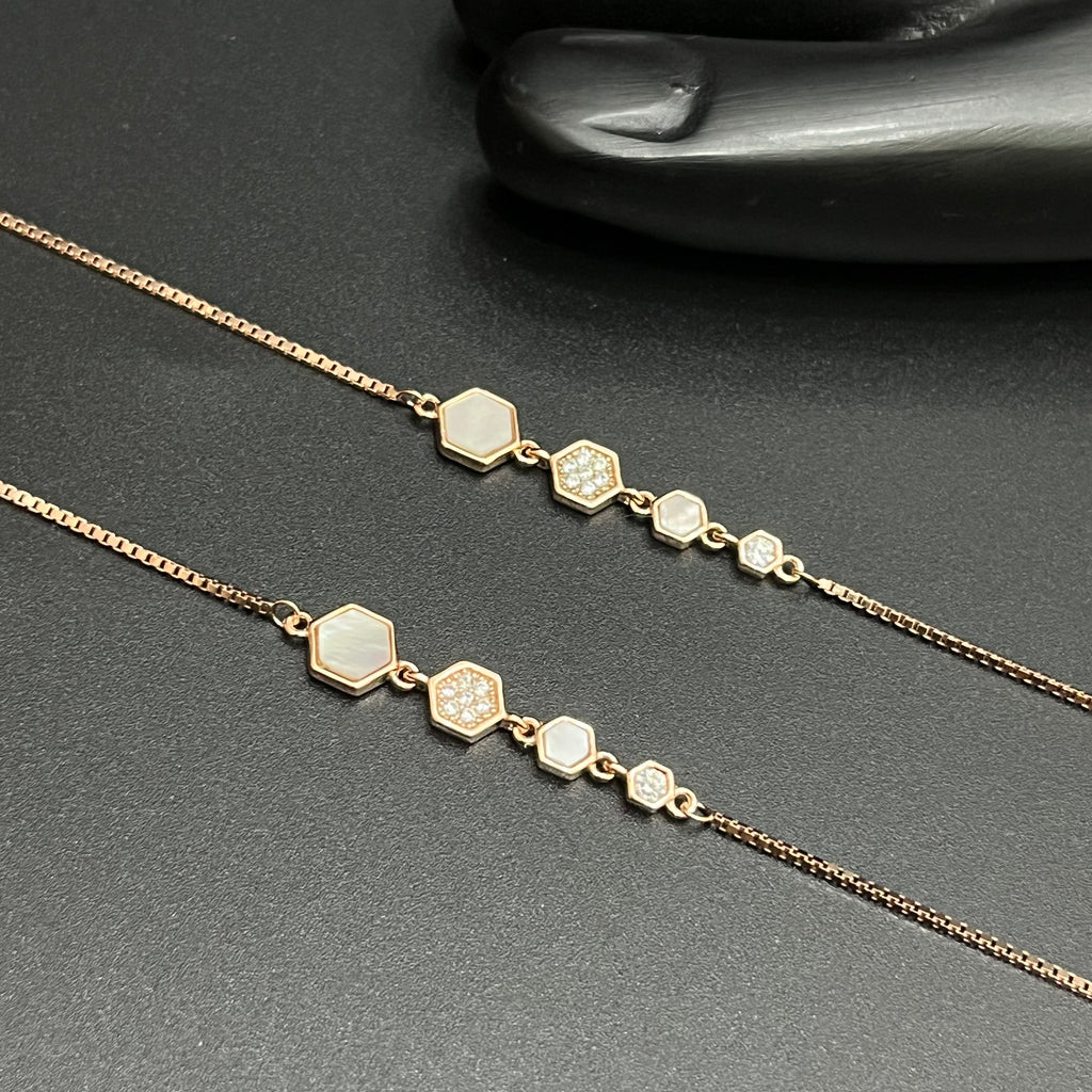 Silver Ladies Anklet Royal Hexagon Charm Rose Gold 925