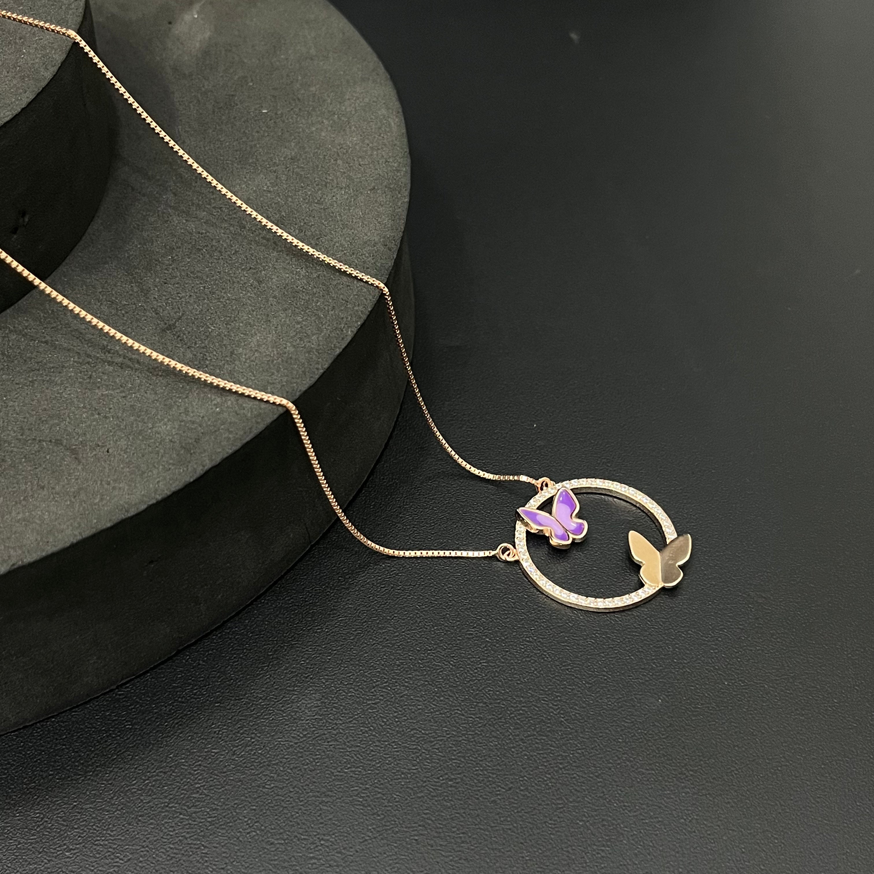 Silver Ladies Pendant Chain Butterfly 2 Rosegold