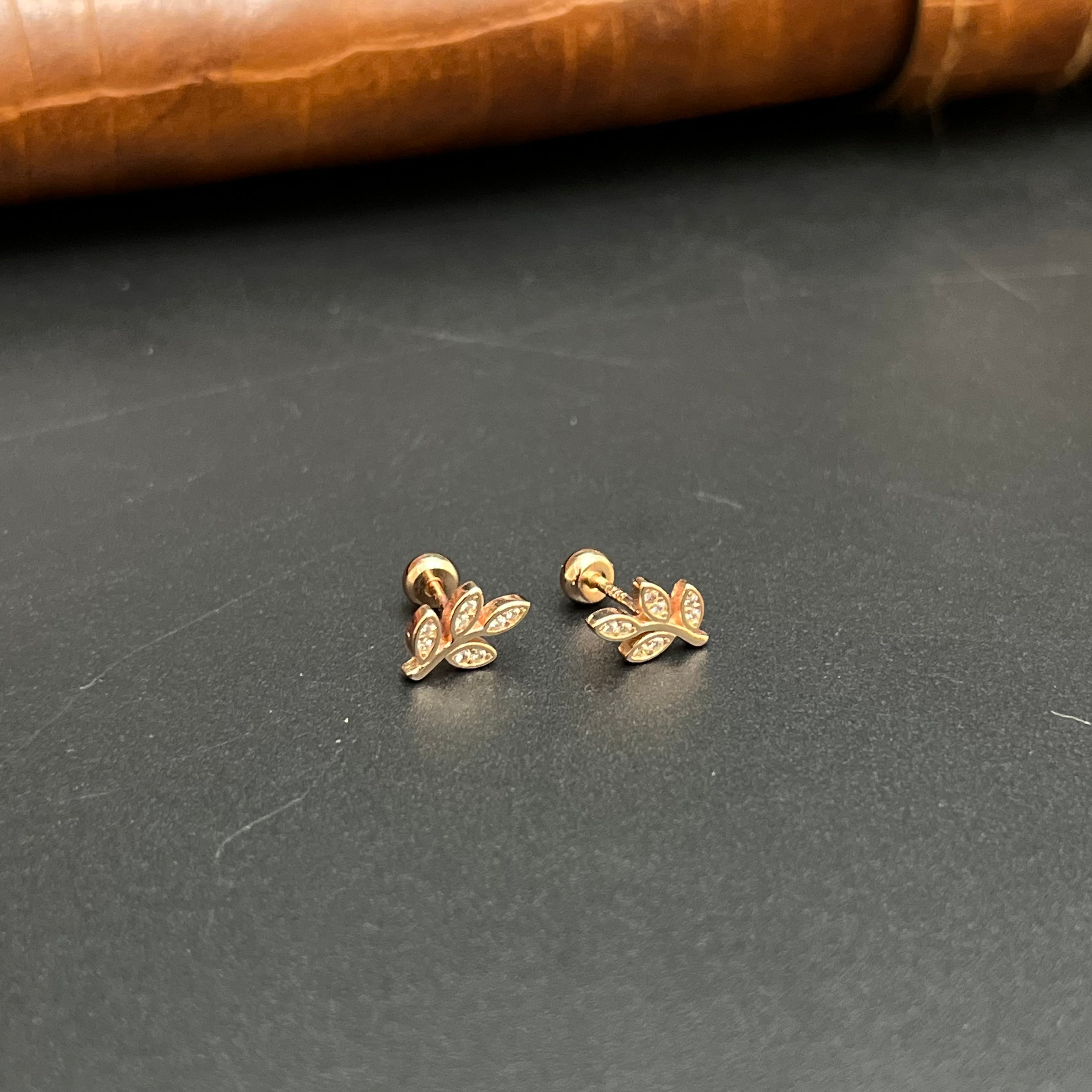 Silver Second Studs Flower Petals 2 Leaves Rosegold 925