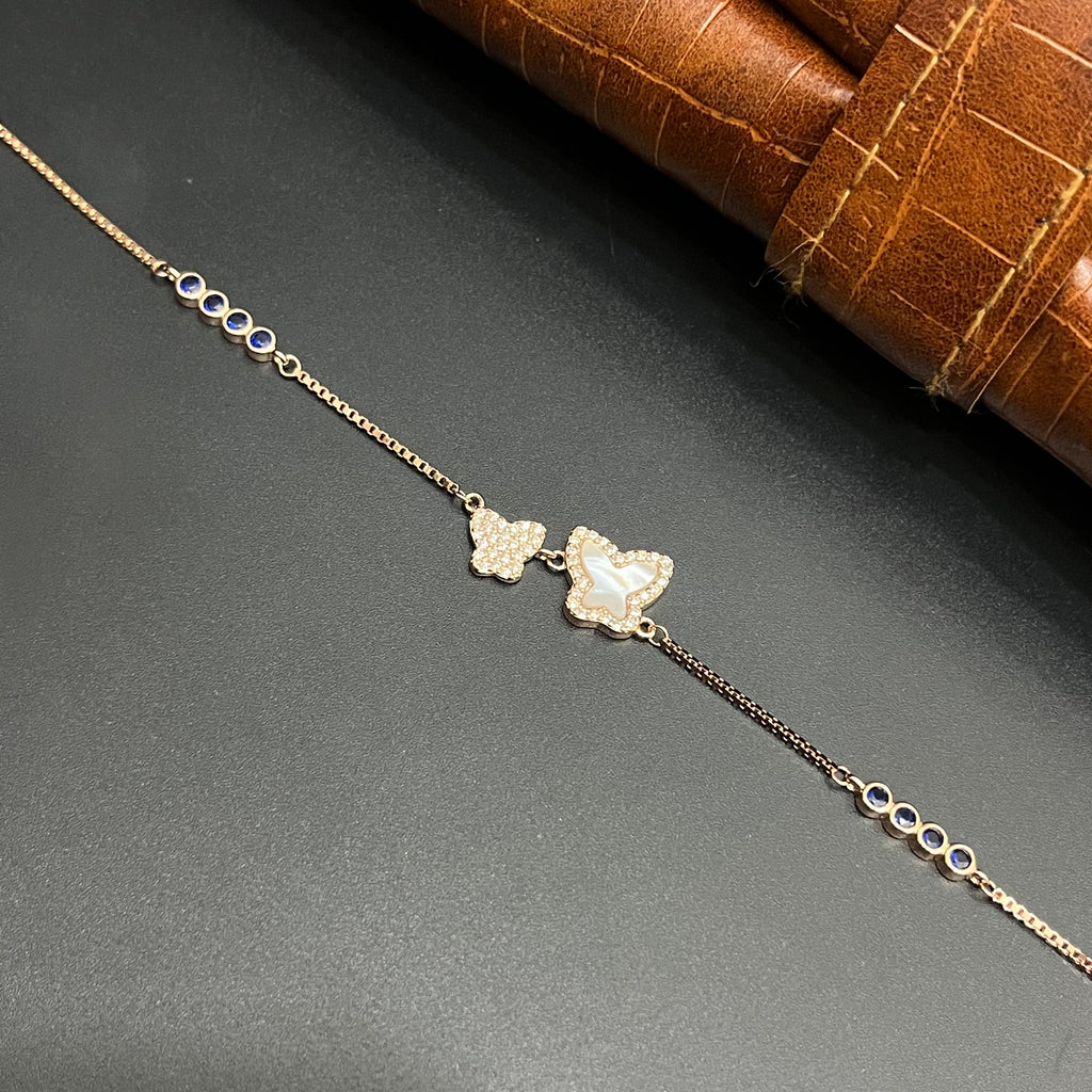 Silver Ladies Bracelet Royal Butterfly Charm & Blue Stone Rose Gold 925