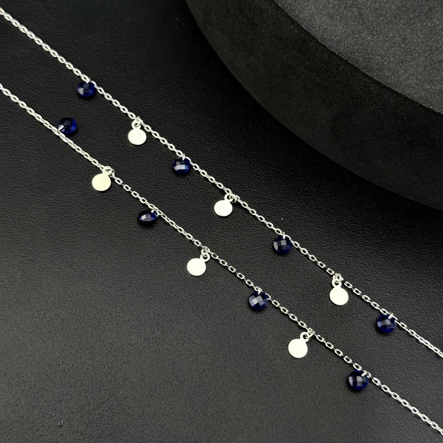 Silver Ladies Anklet_Black & White Beads SS