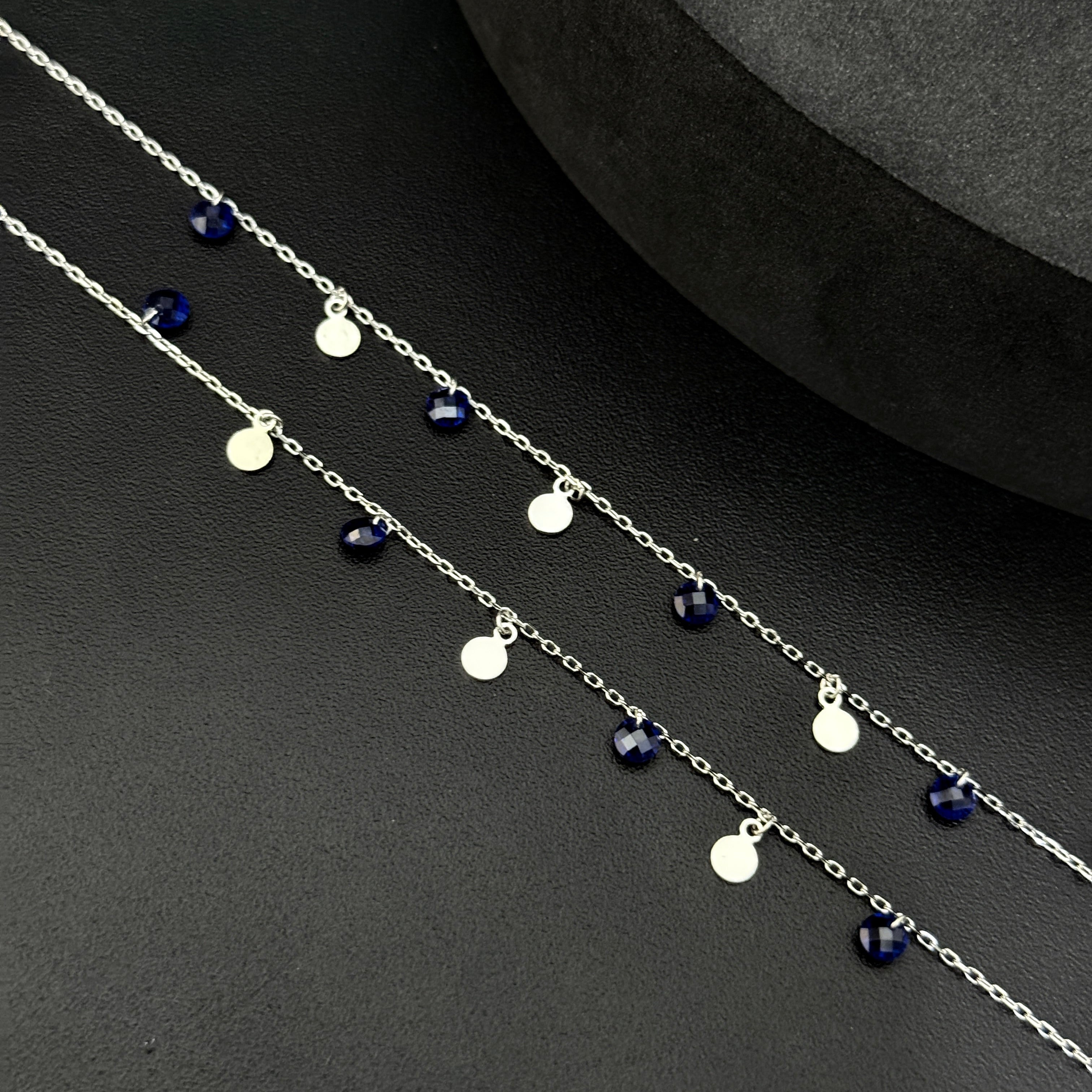 Silver Ladies Anklet_Black & White Beads SS