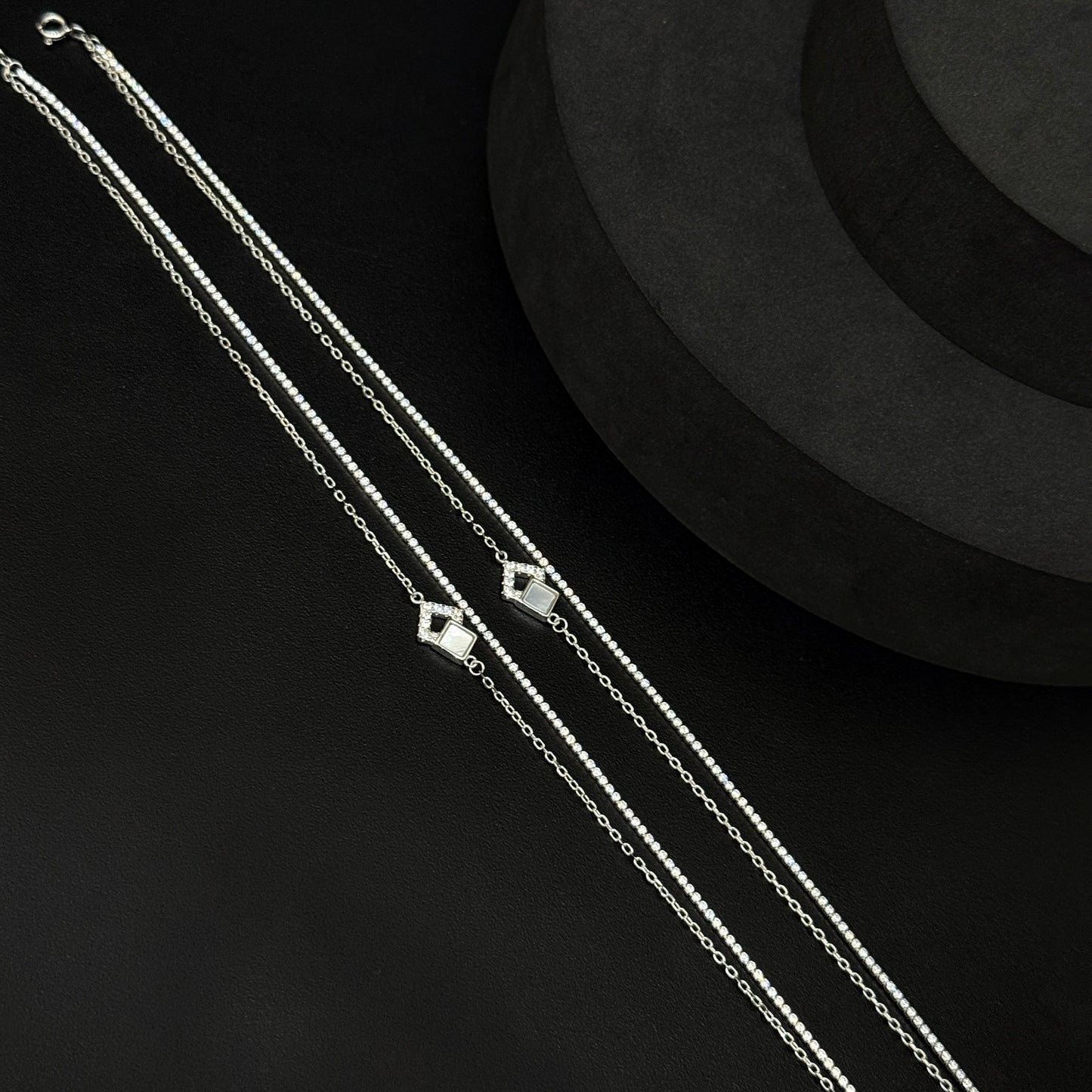 Silver Ladies Anklet_Minimalistic Double Line SS