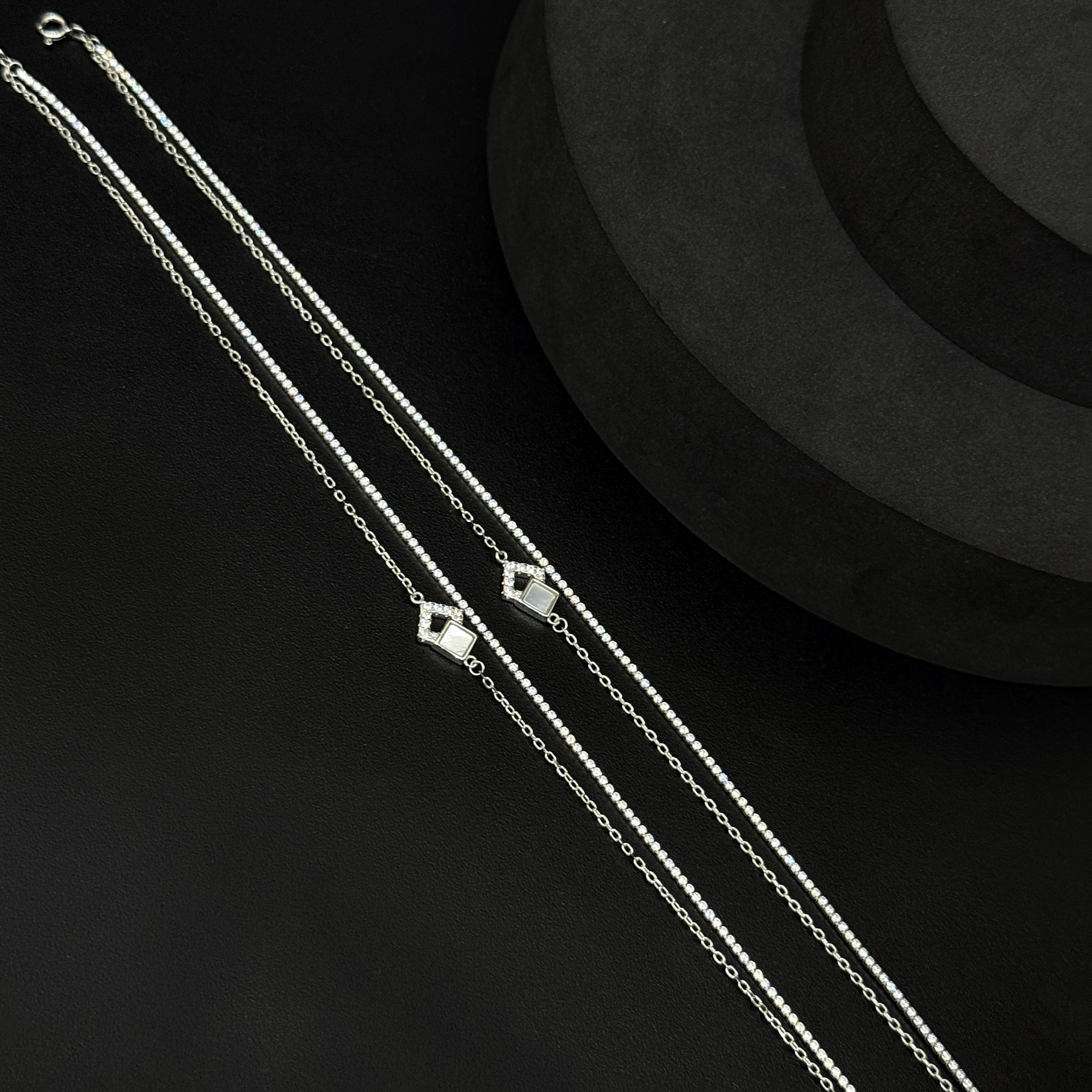 Silver Ladies Anklet_Minimalistic Double Line SS