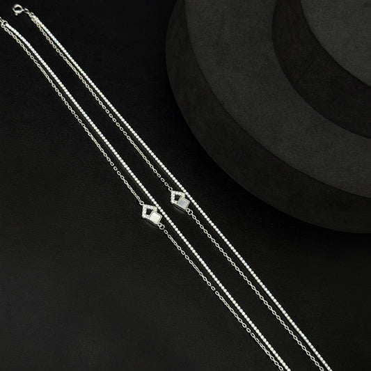 Silver Ladies Anklet_Minimalistic Double Line SS