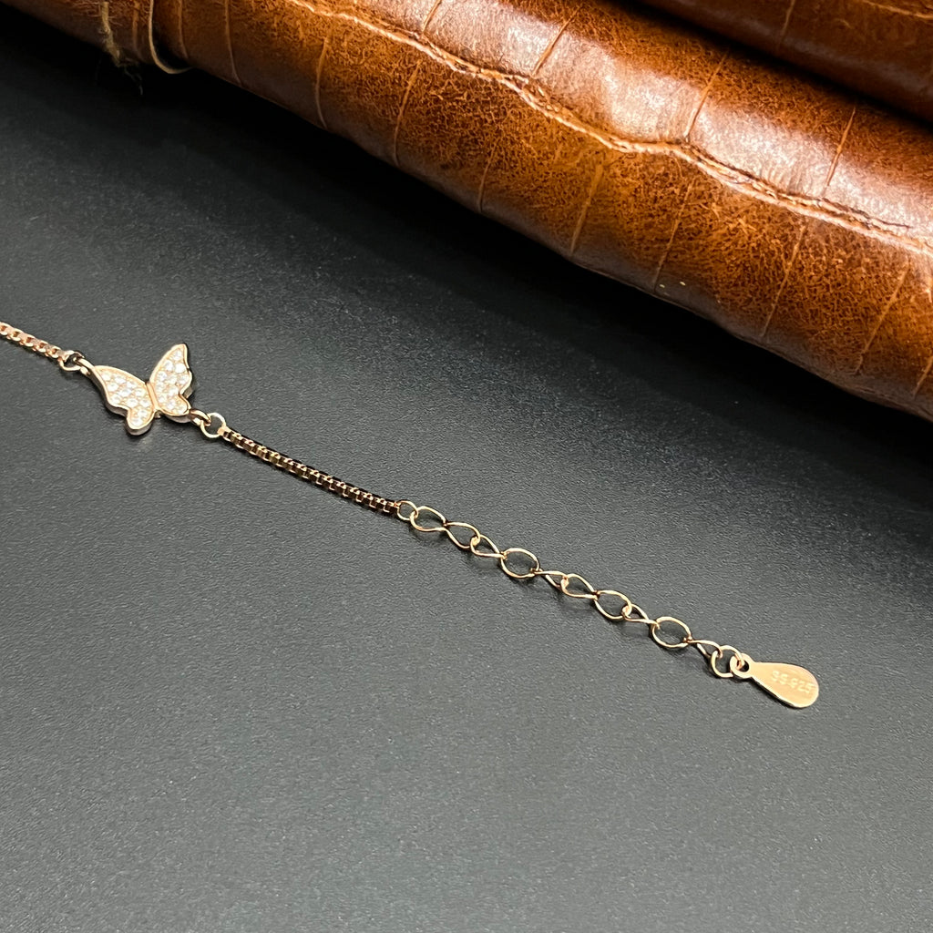 Silver Ladies Bracelet Triple Butterfly Charms Drop Rose Gold 925