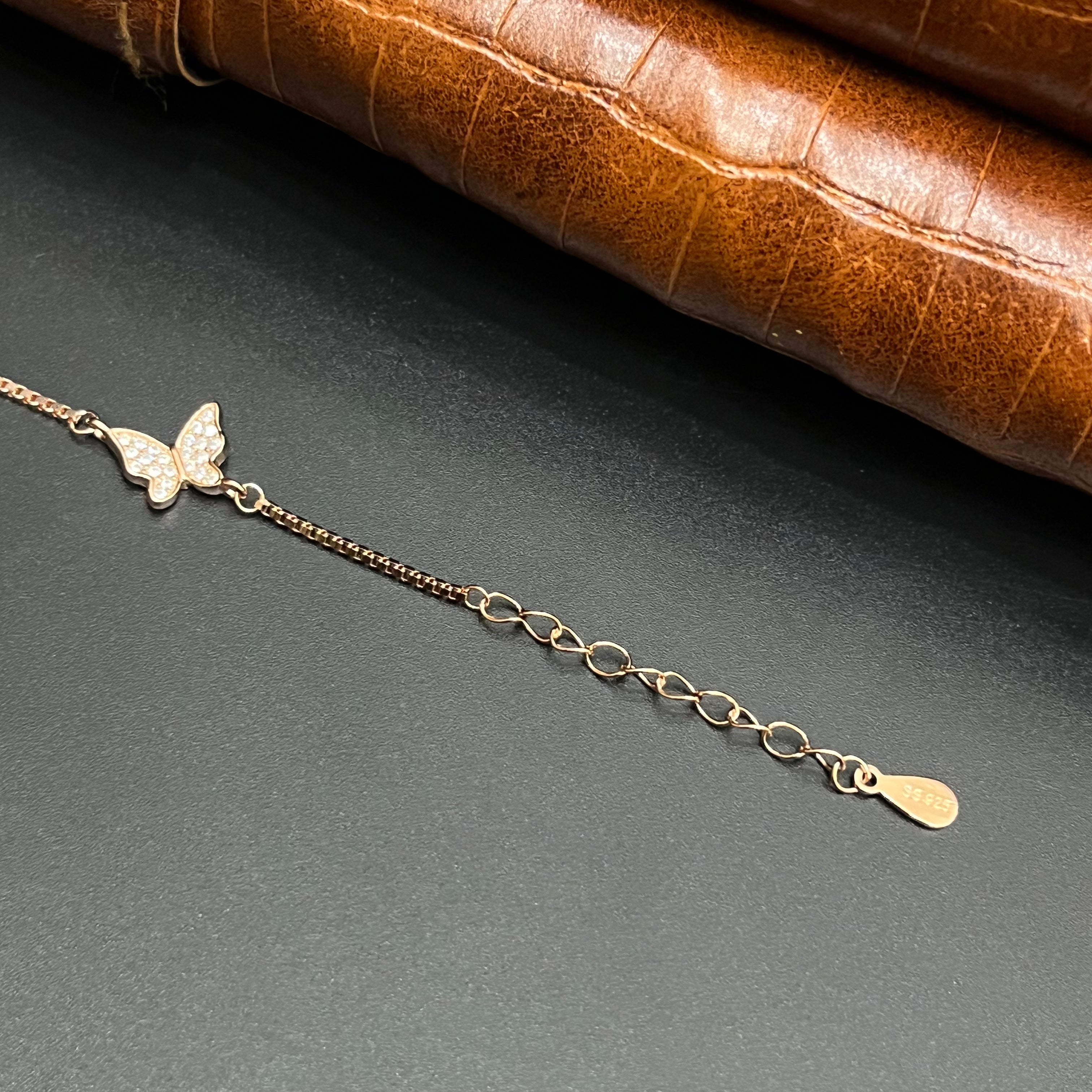 Silver Ladies Bracelet Triple Butterfly Charms Drop Rose Gold 925