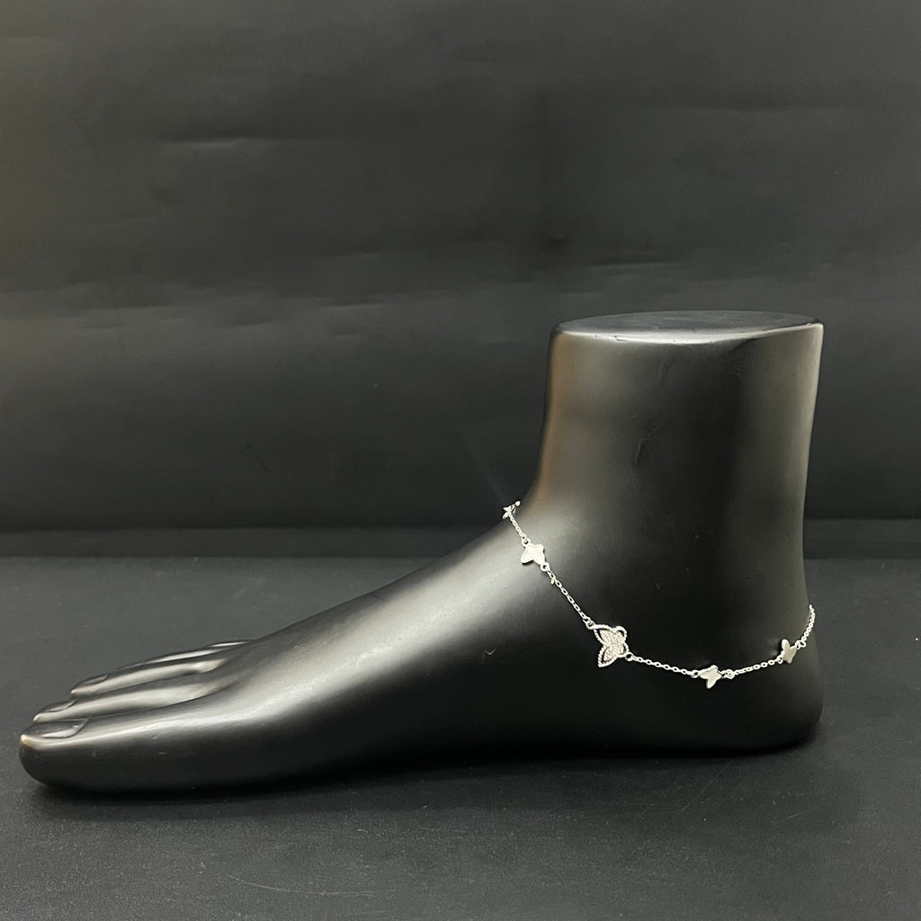 Silver Ladies Anklet Butterfly CZ