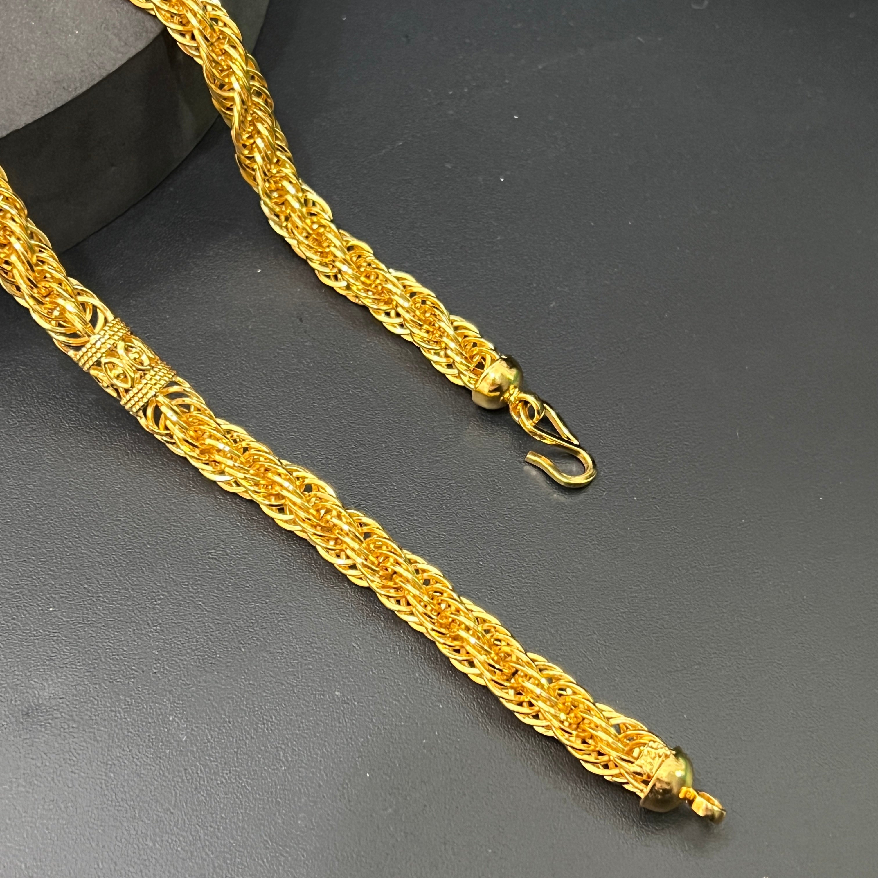 Silver Mens Chain Indo Italian Maharaja Braided Edition Gold Finish 925