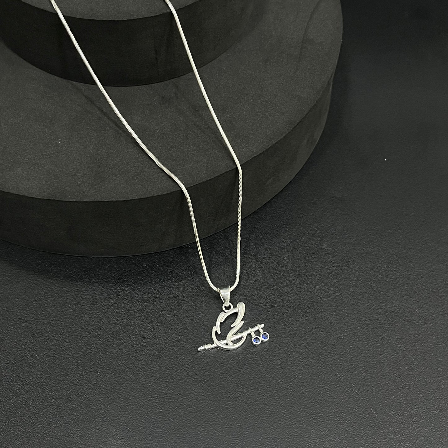 Silver Krishna Peacock Feather & Flute Pendant