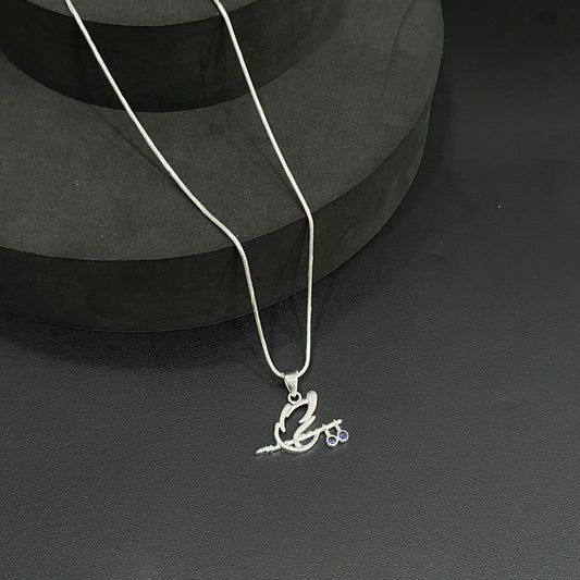 Silver Krishna Peacock Feather & Flute Pendant