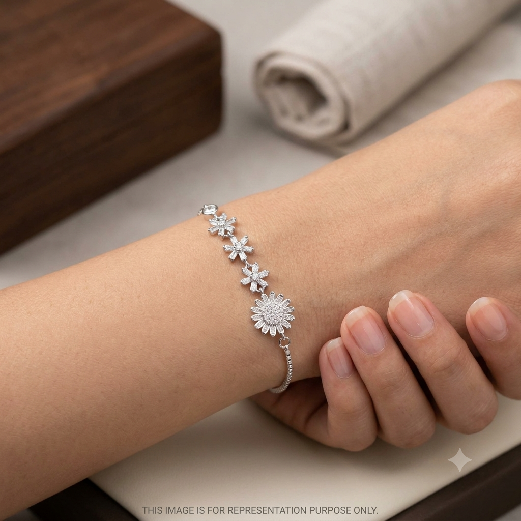 Silver Ladies Bracelet Flowerfull Blossom White 925