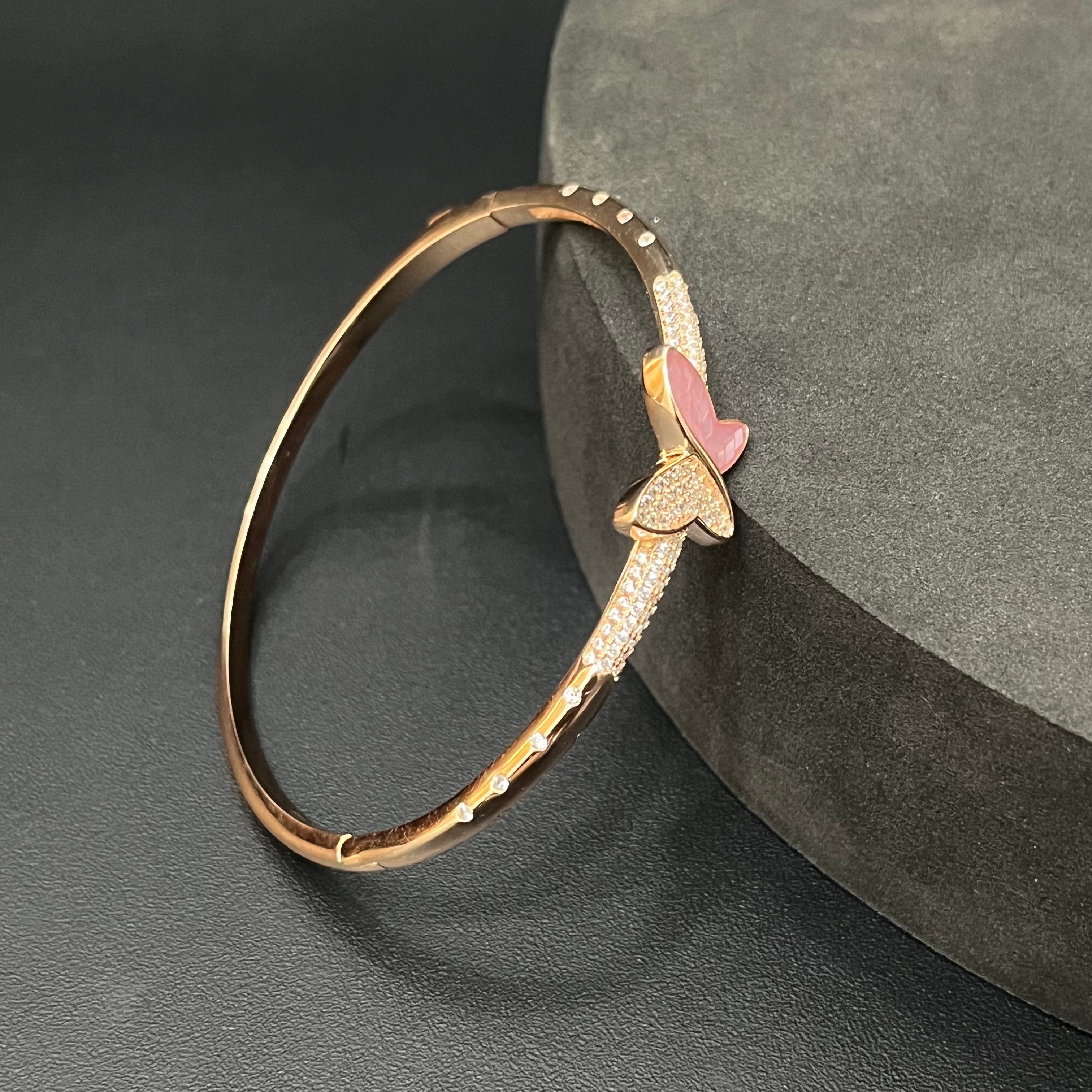 Silver Ladies Kada Butterfly Pink Rosegold