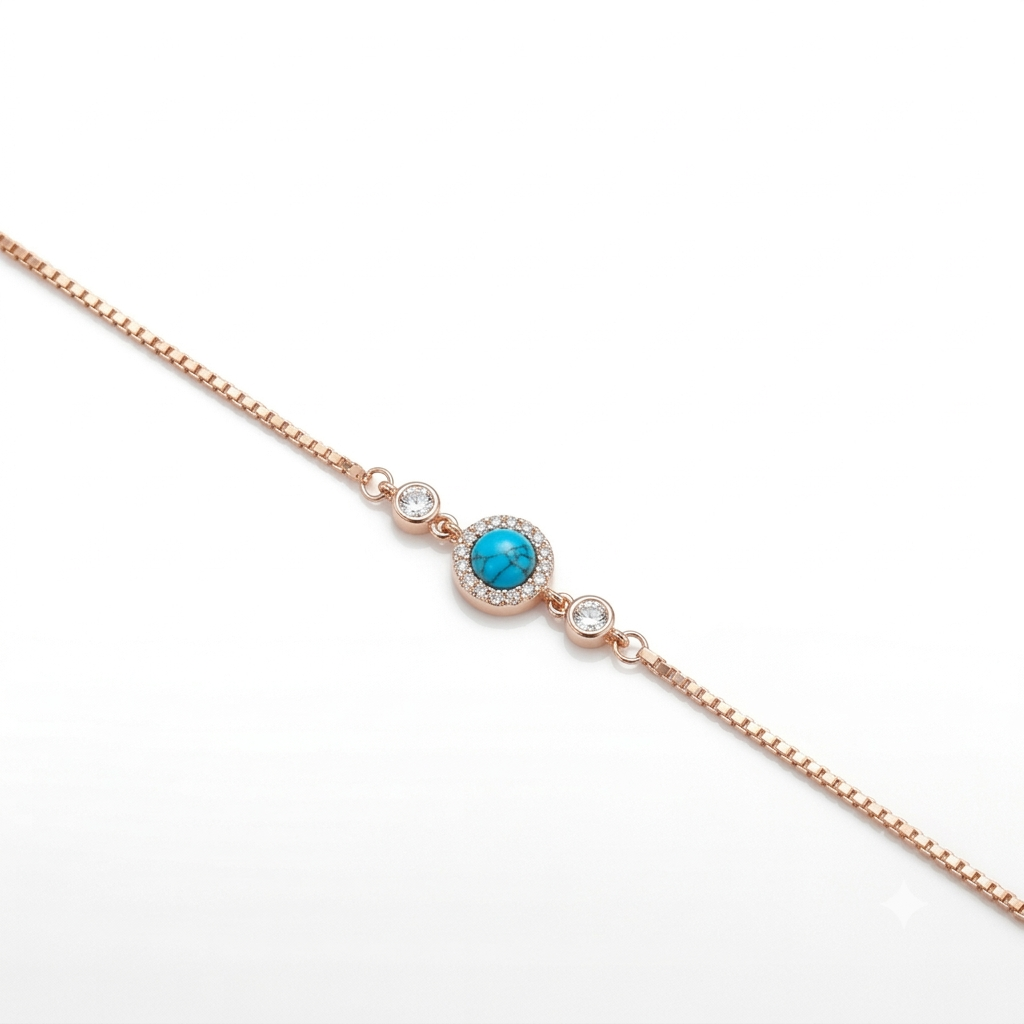 Silver Ladies Bracelet Blue Crystal Centerpiece Rose Gold 925