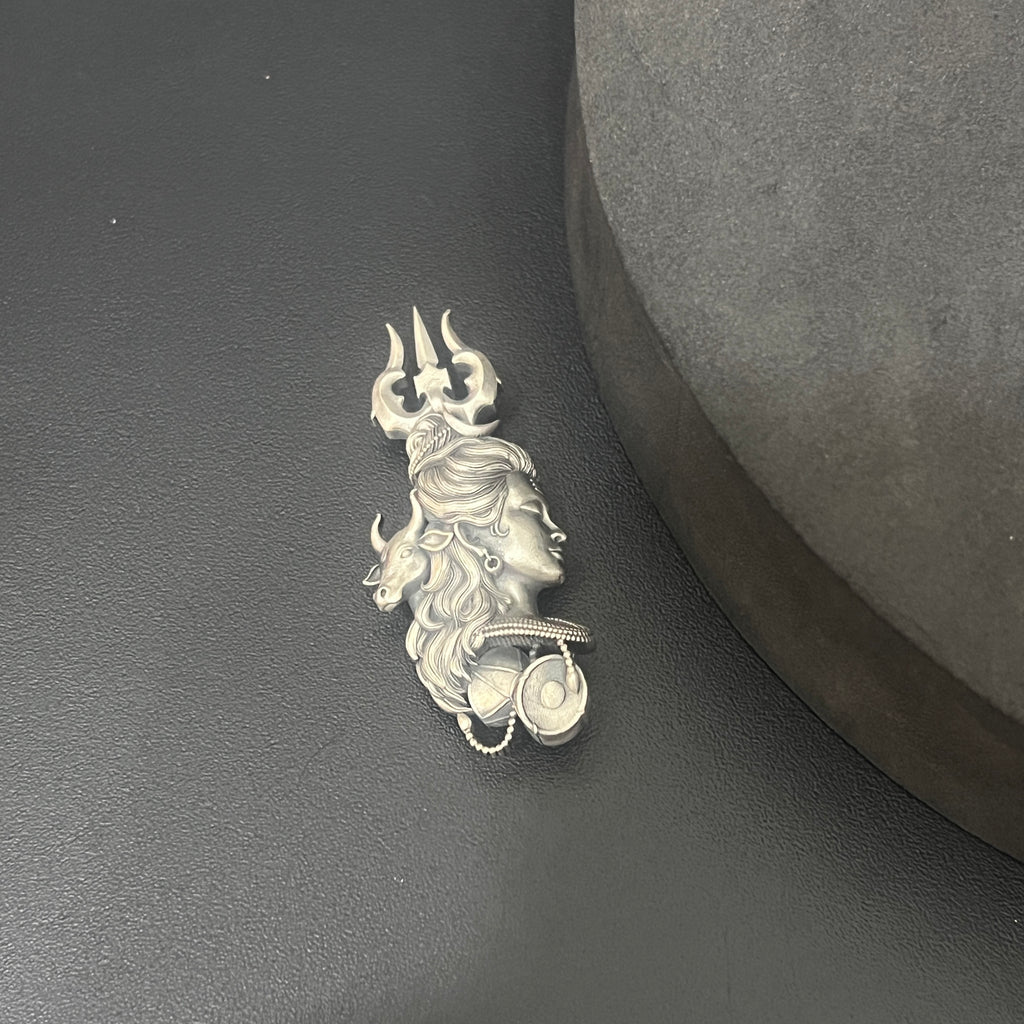 Silver Mens Shiv Trishul Antique Brooch 925