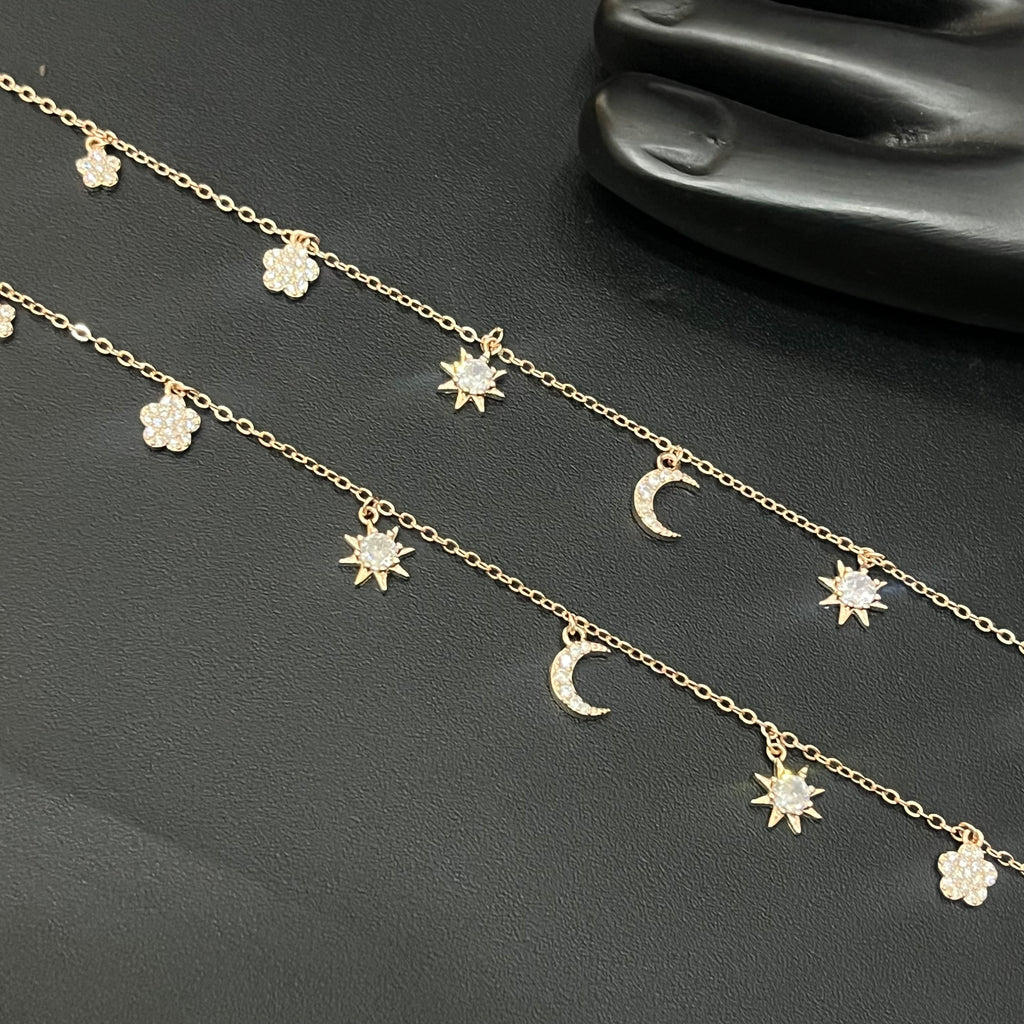 Silver Ladies Anklet Stars & Moon Charms