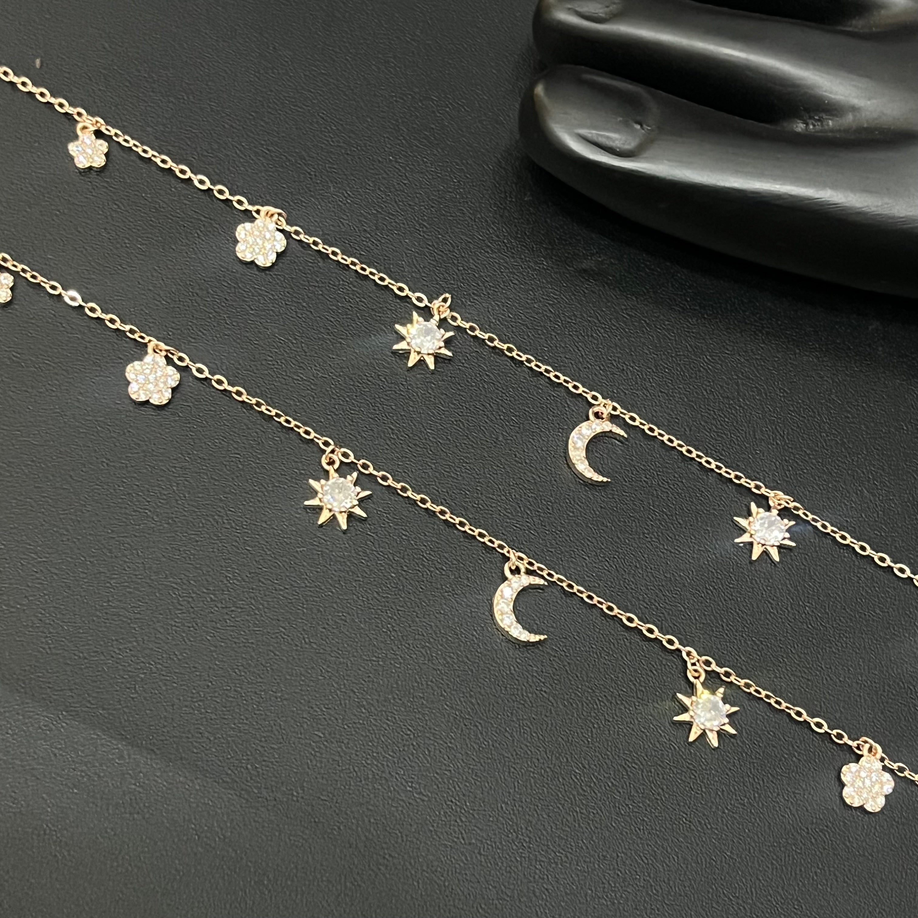 Silver Ladies Anklet Stars & Moon Charms