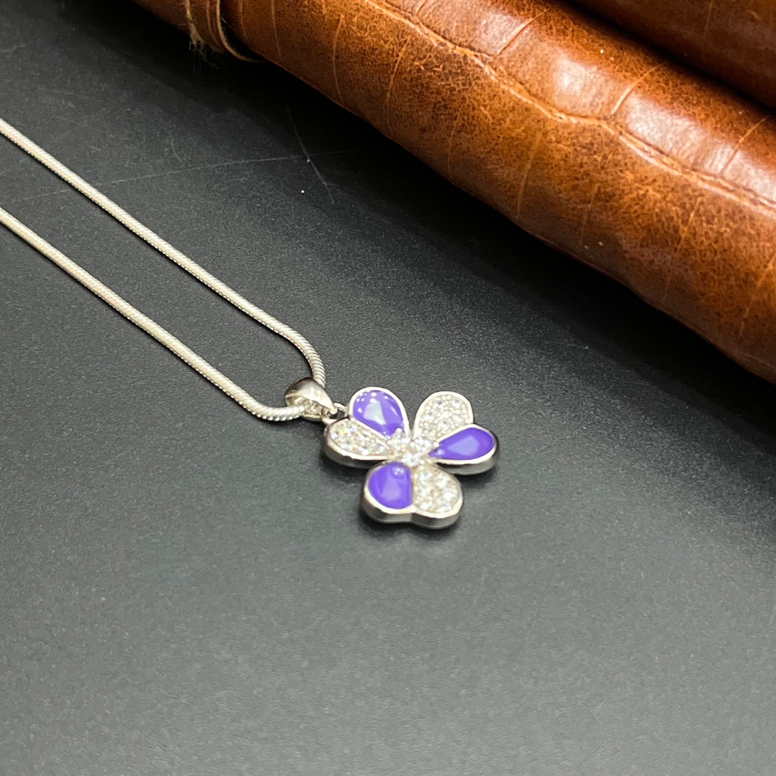 Silver Ladies Pendant Purple Crystal Heart Charms 925