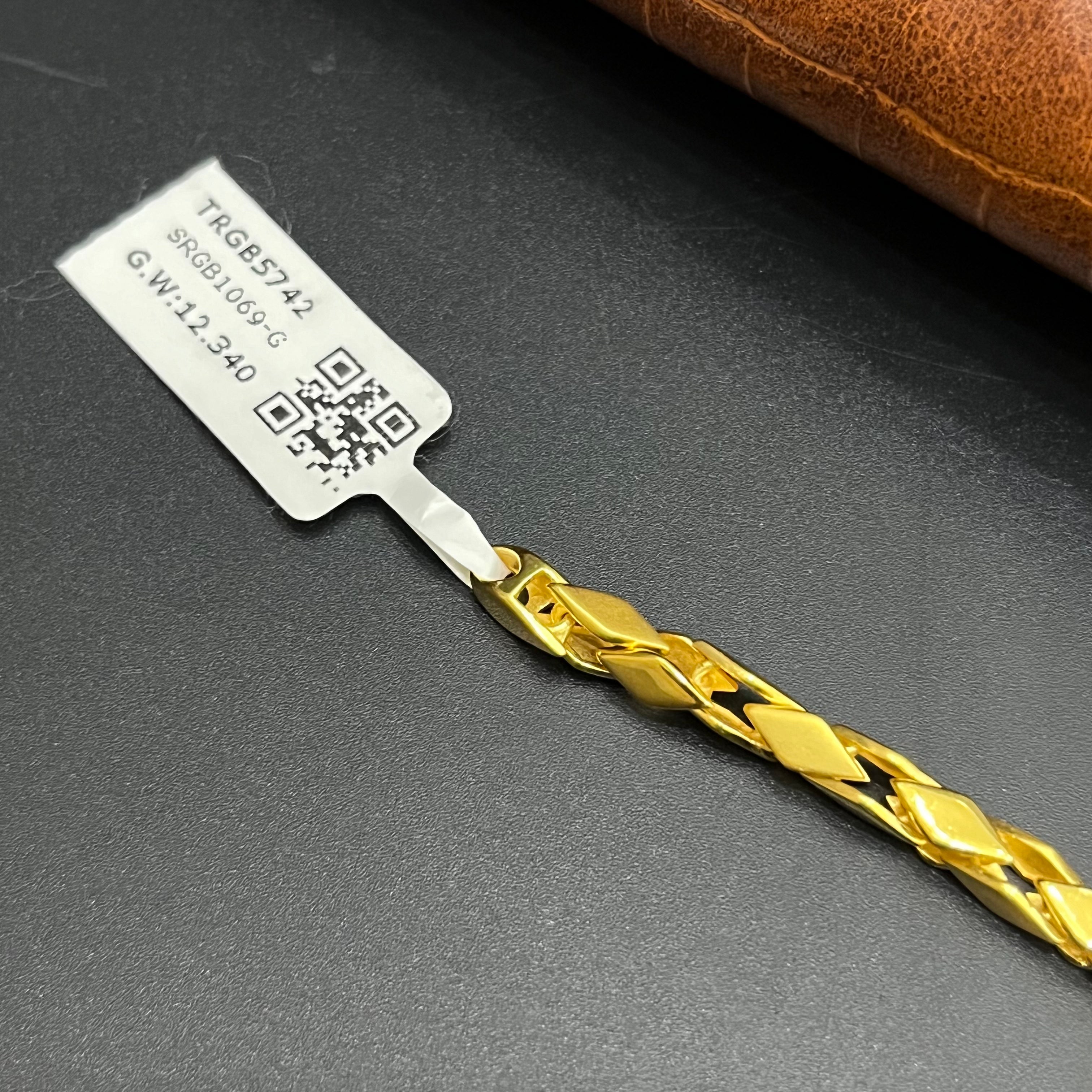 Silver Mens Bracelet Kathli Cut Gold Finish 925