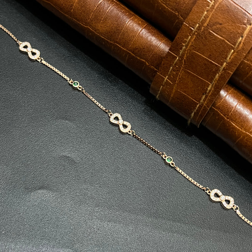Silver Ladies Bracelet Triple Infinity Green Stone Rose Gold 925