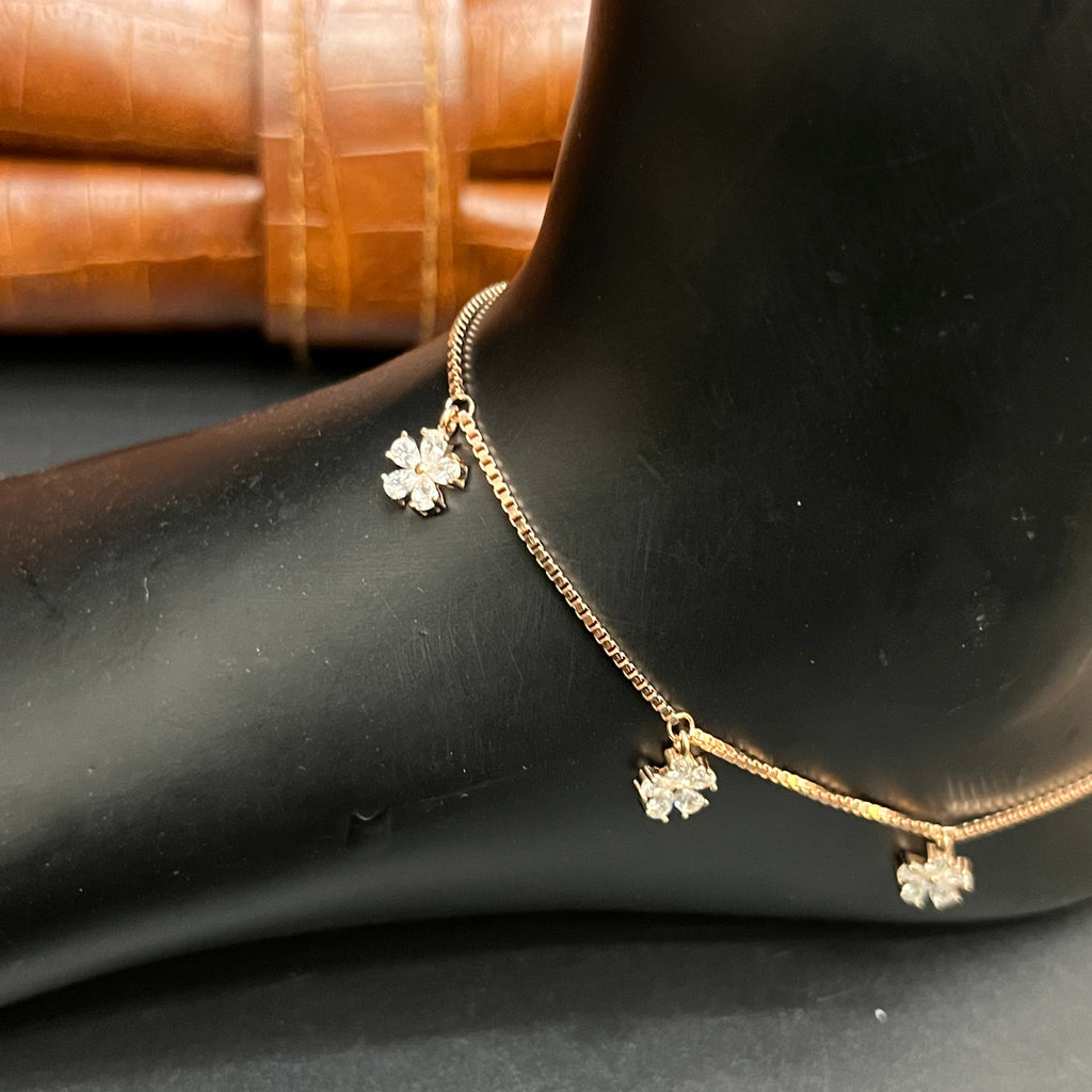 Silver Ladies Anklet Petal Leaf Drops Rose Gold 925