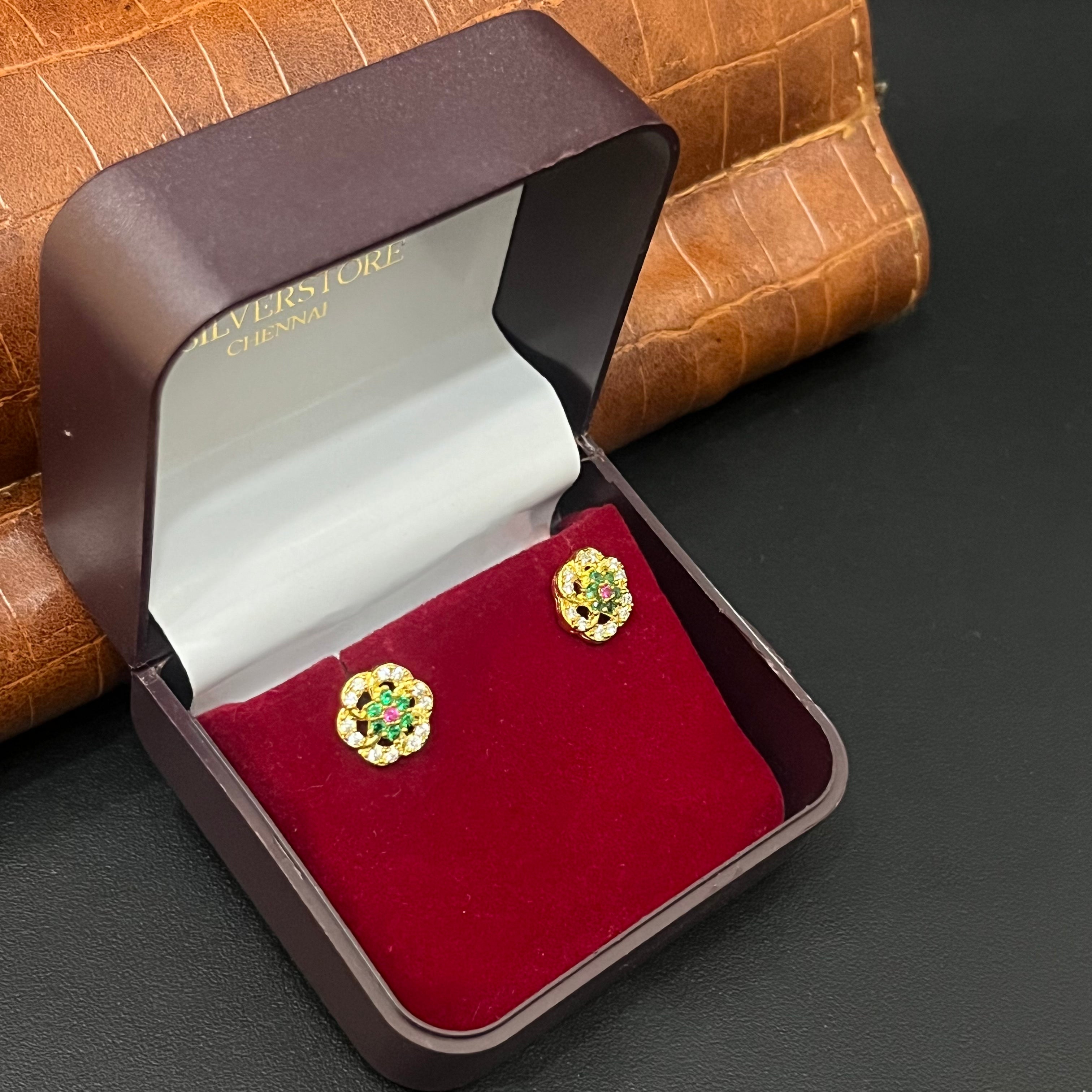 Silver Ladies Stud Multi Colour Gold Finished 92.5