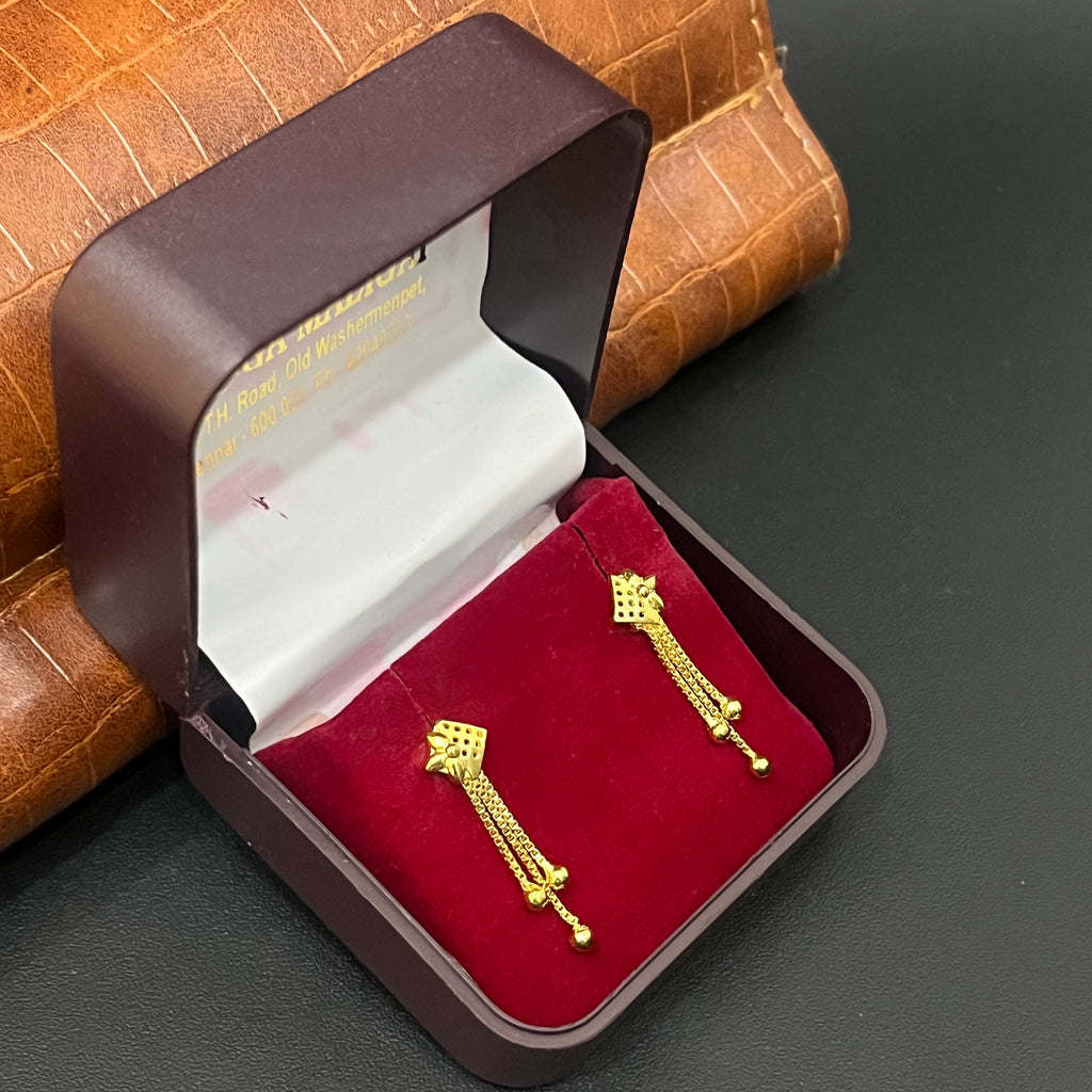 Silver Ladies Stud Three Line Chain Drop Gold Finished 92.5