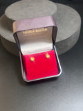 Gold Studs White Stone Flower