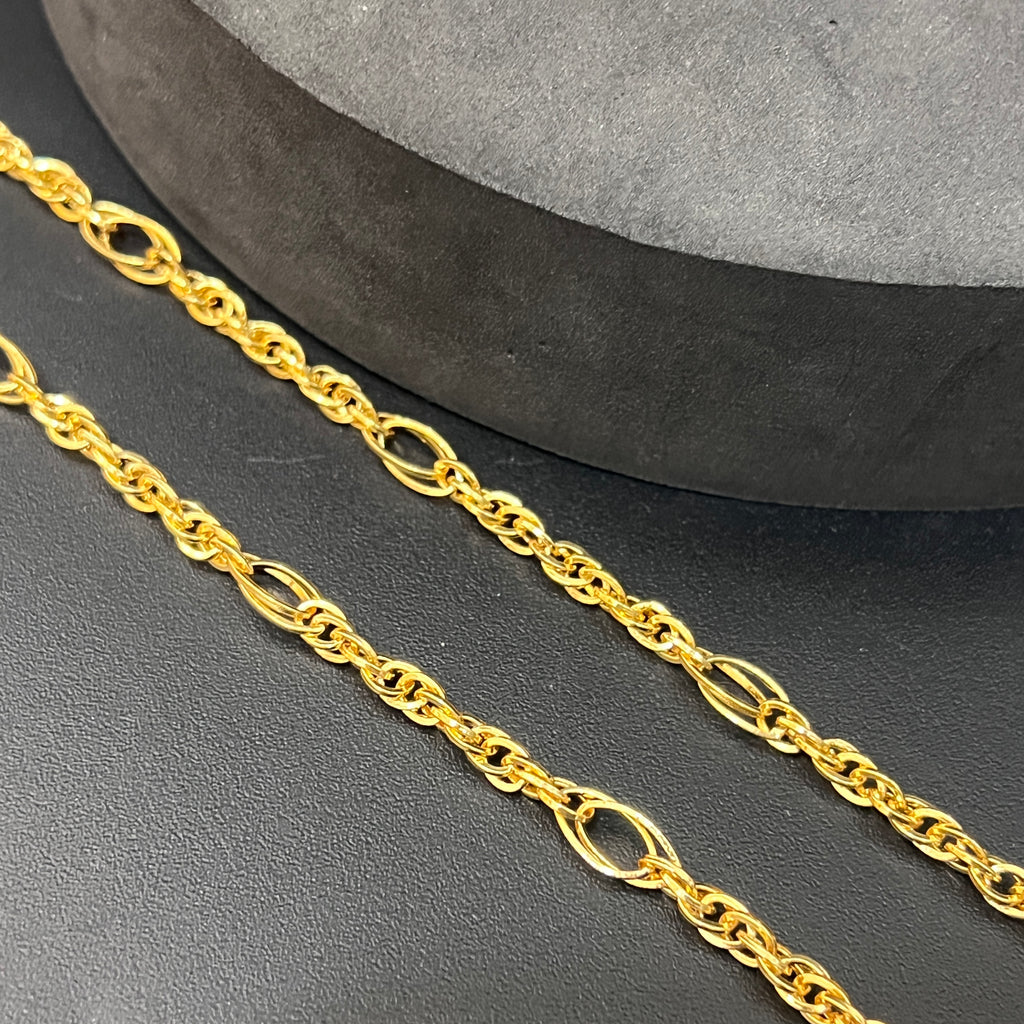 Silver Mens Chain Indo Italian Luxury Royal  & Oval Gold Finish 925
