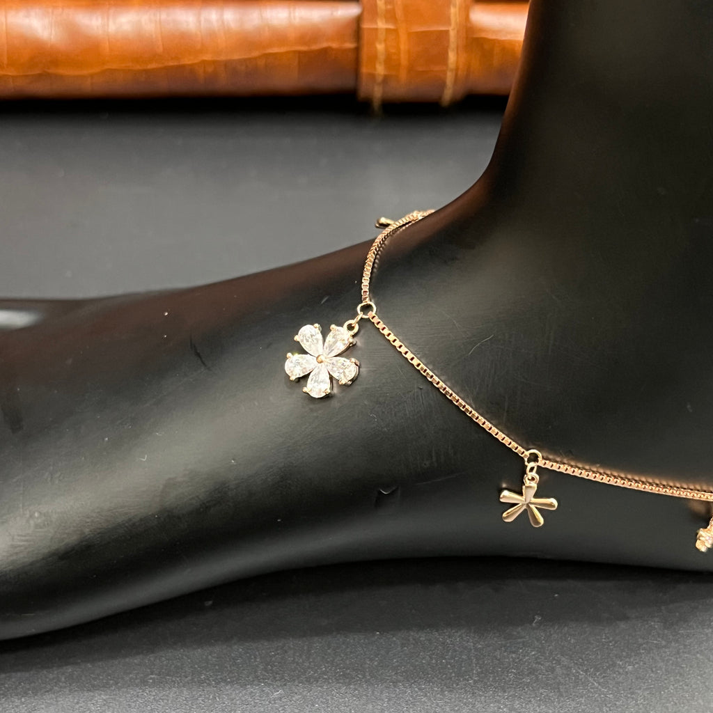 Silver Ladies Anklet Floral Charm Elegance Rose Gold 925