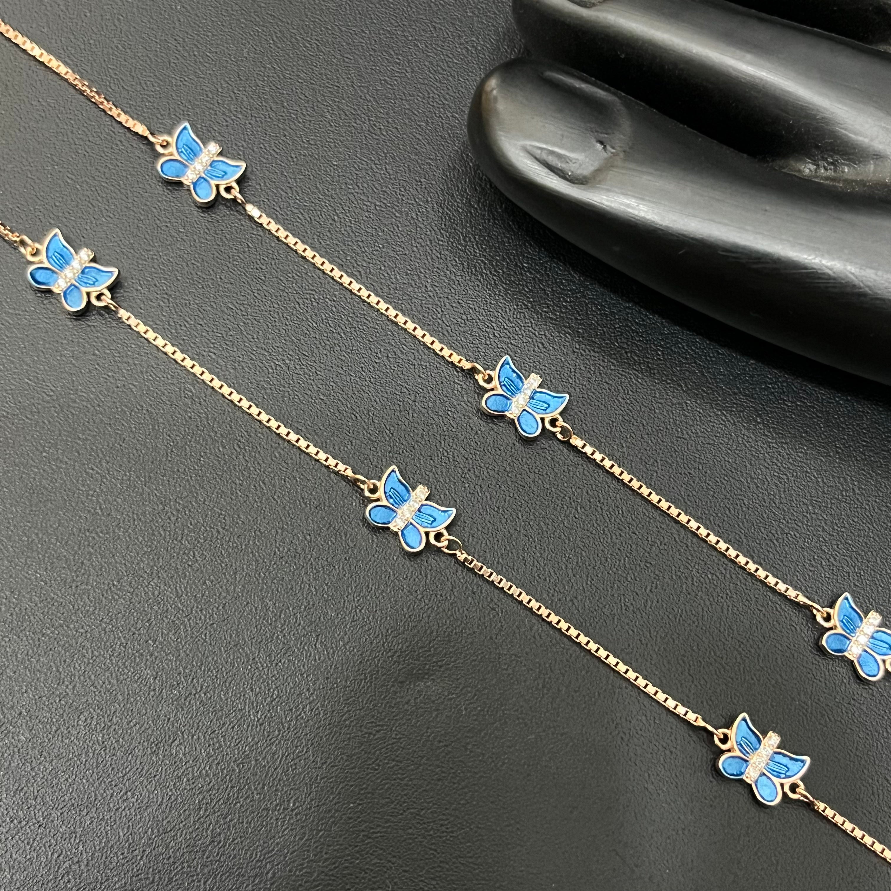 Silver Ladies Anklet Blue Butterfly RG
