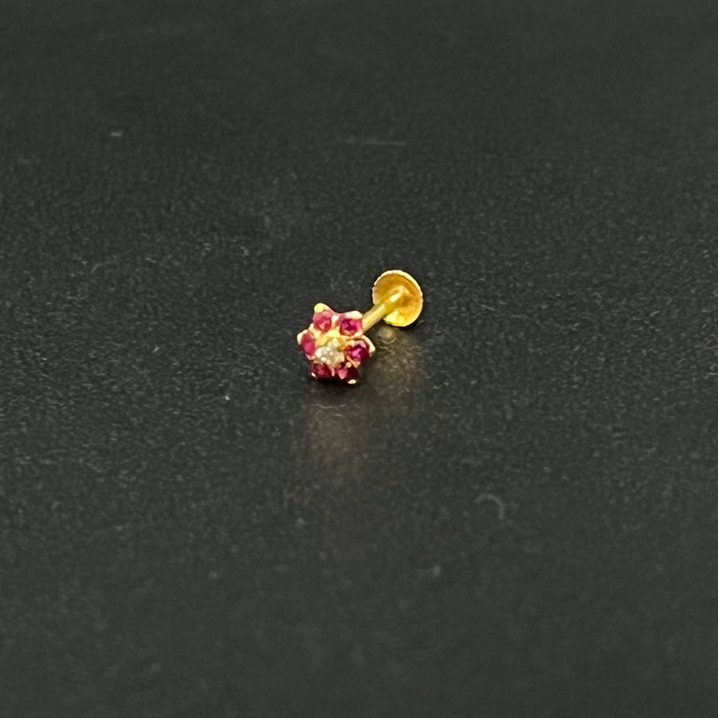 Gold Nosepin Red Floral