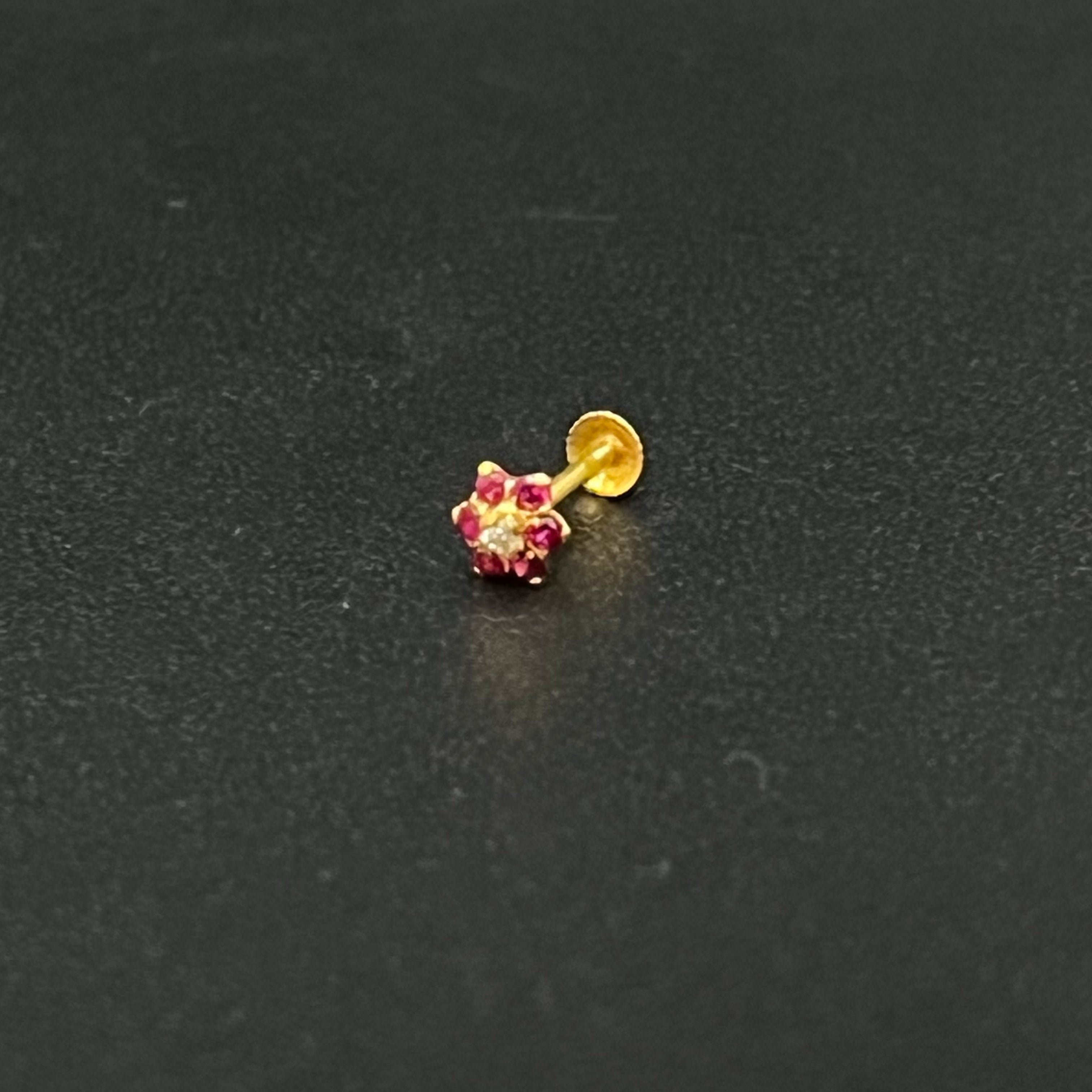 Gold Nosepin Red Floral