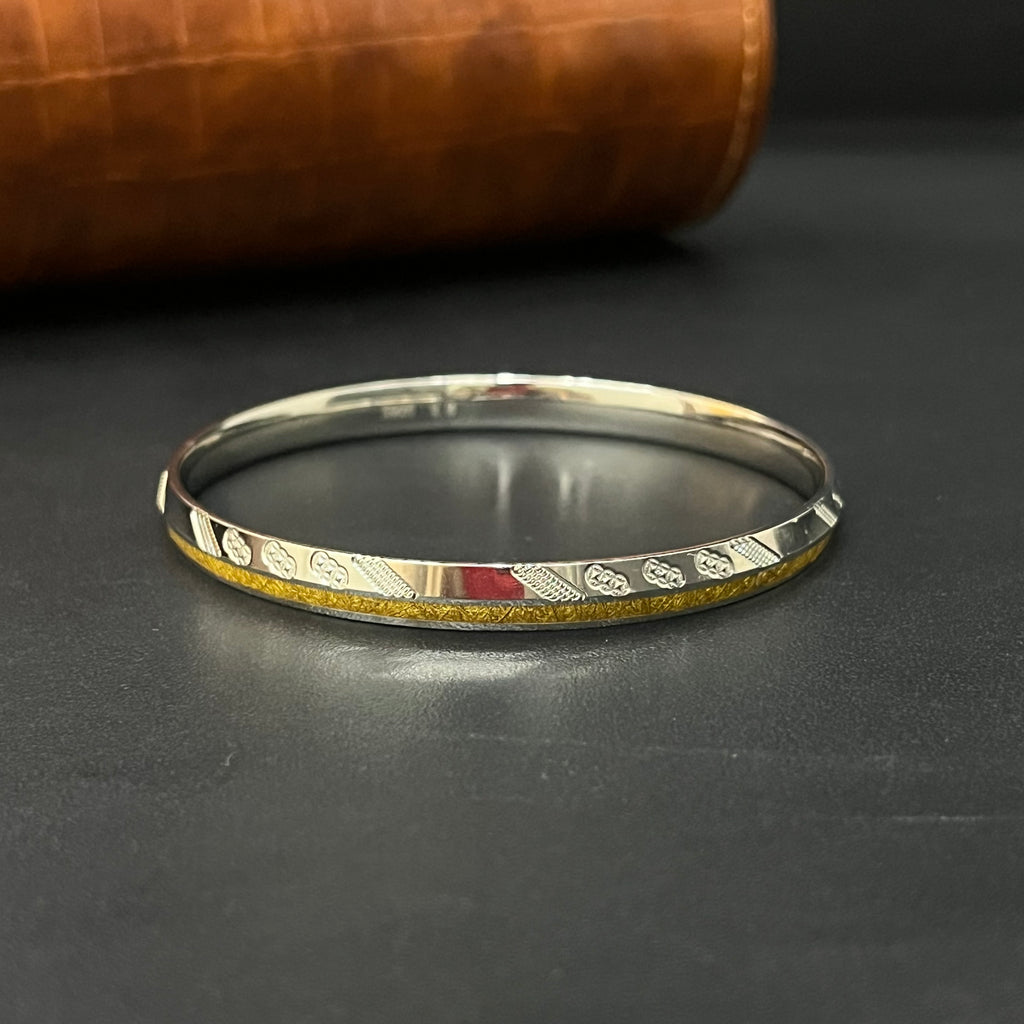 Silver Mens CNC Gold Lining Kada GC2