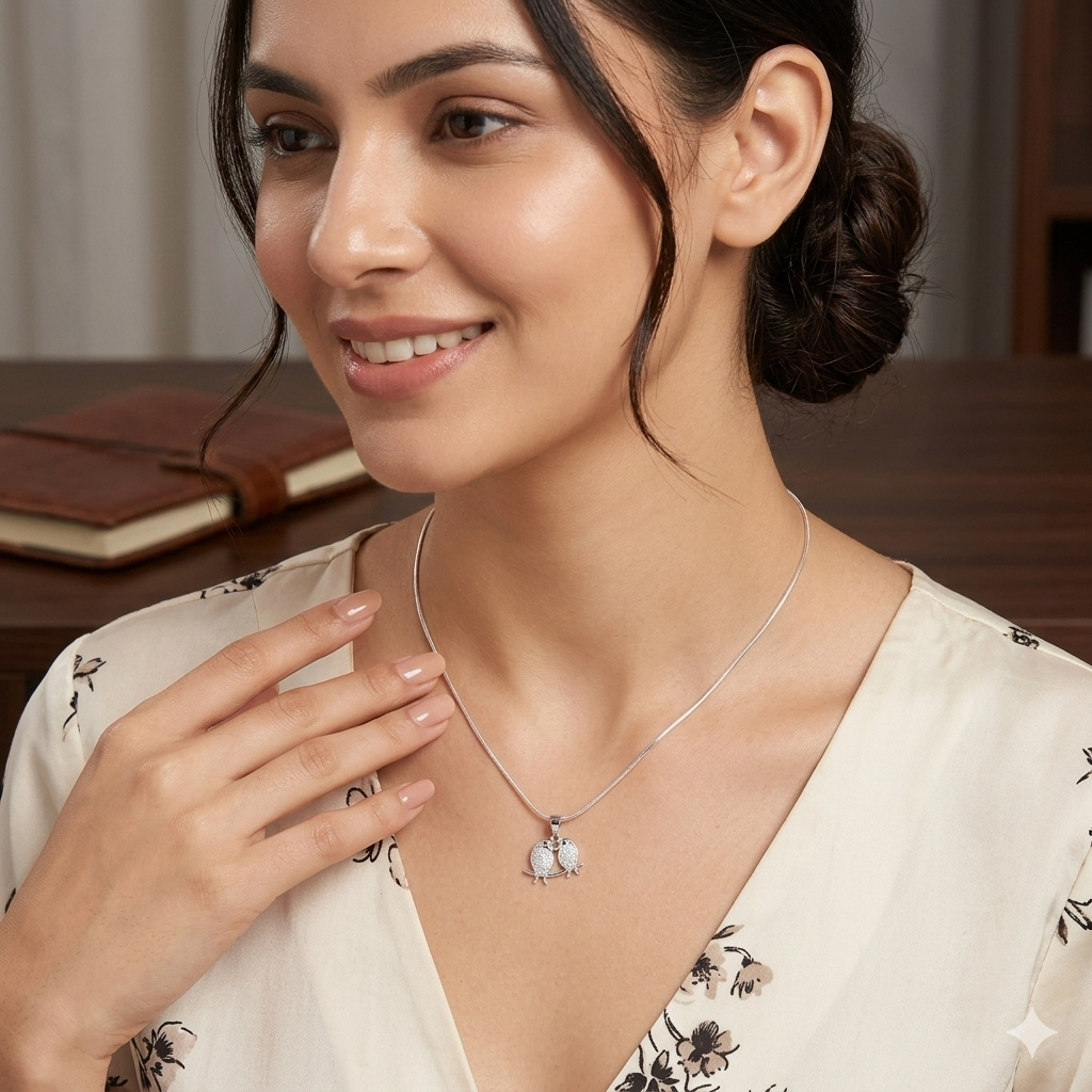 Silver Ladies Chain Love Birds Owl