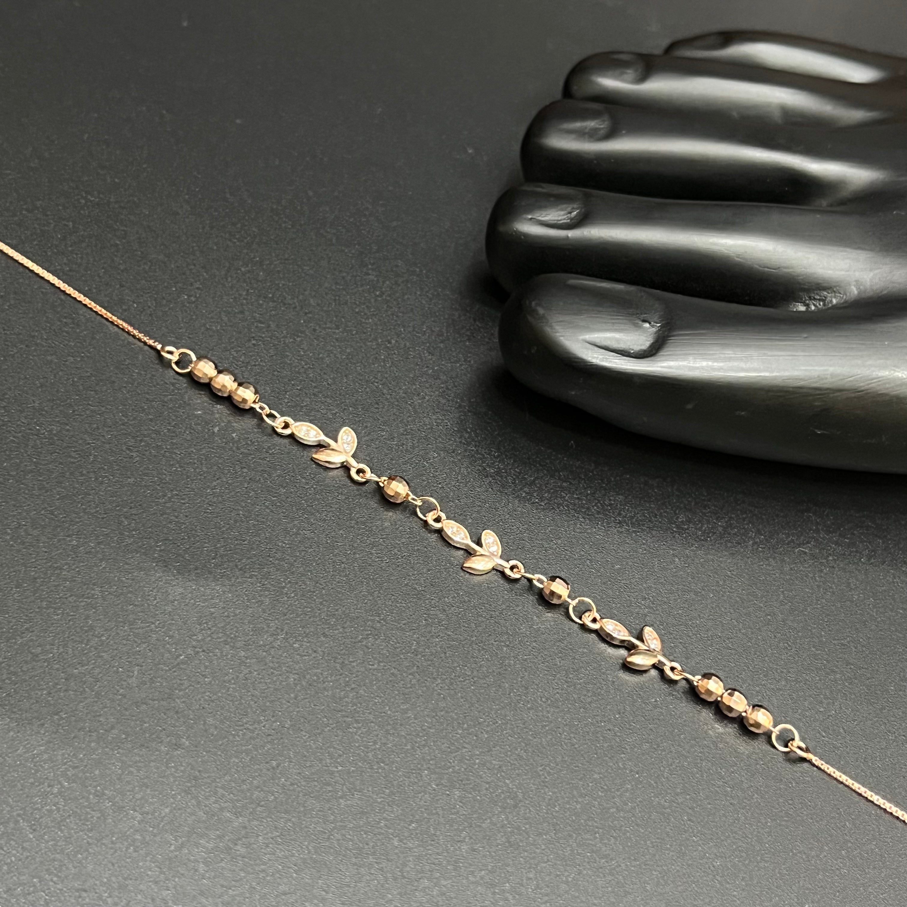Silver Ladies Anklet Blooming Vine Grace Beeds Rose Gold 925