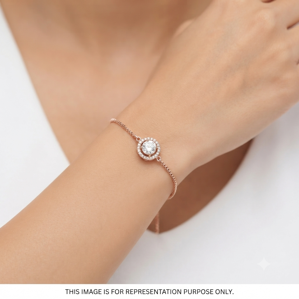 Silver Ladies Bracelet Royal Solitaire Disc Rose Gold 925