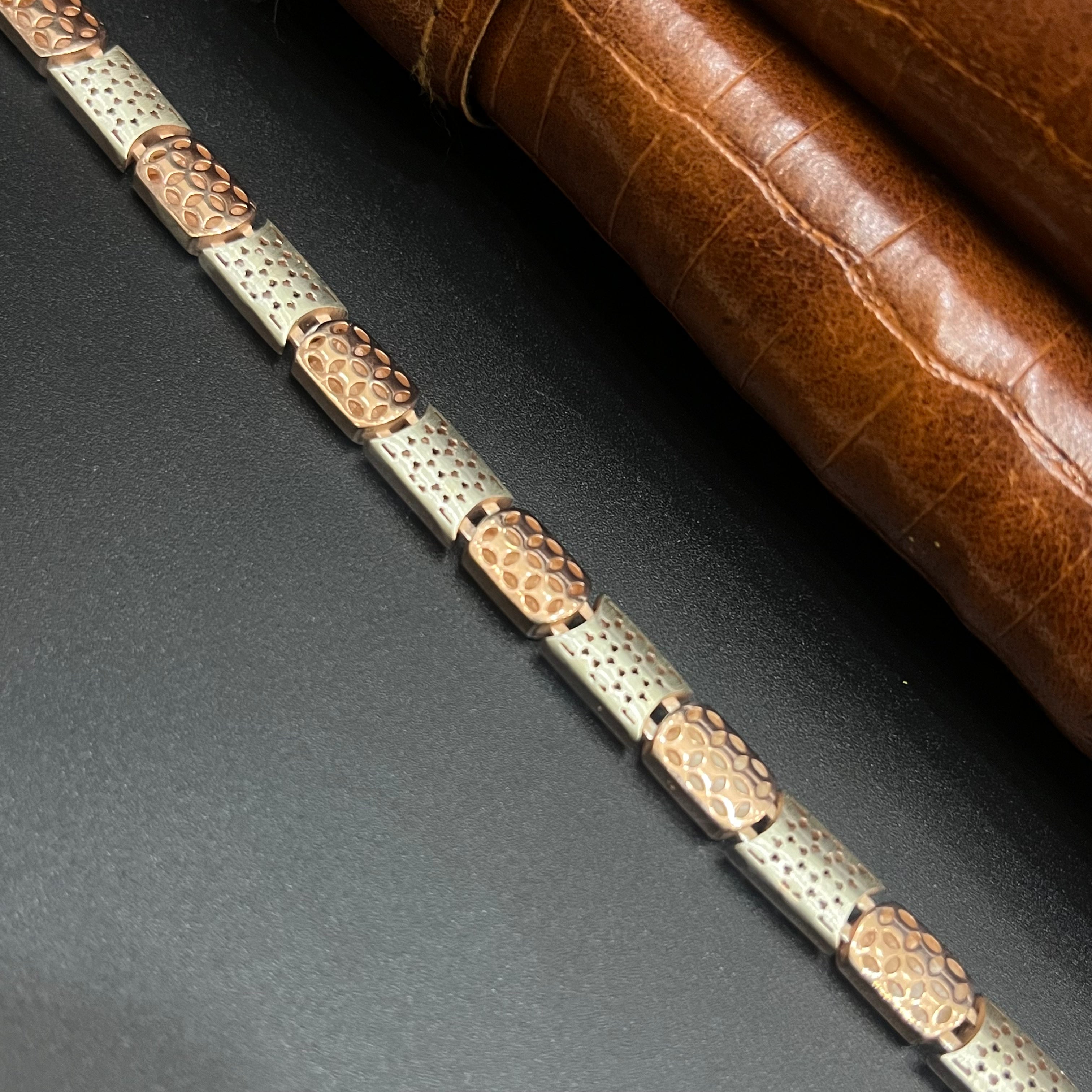 Silver Mens Chain Floral Pattern Luxe Rose Gold 925