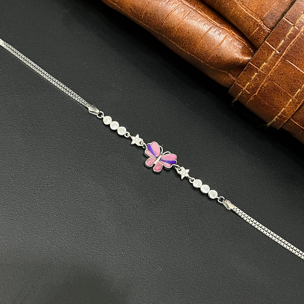 Silver Ladies Bracelet Epoxy Butterfly 925 E08