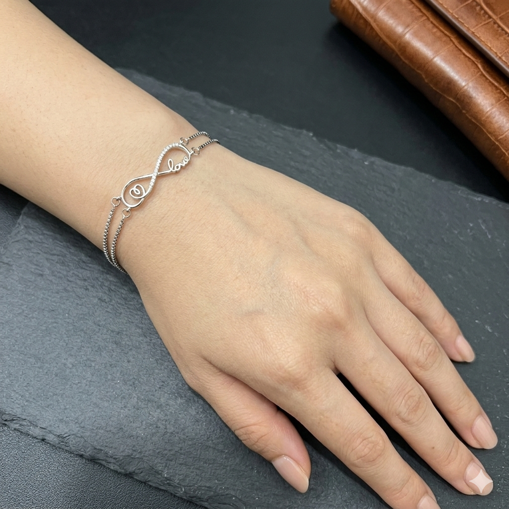 Silver Ladies Bracelet Infinity Heart & Love