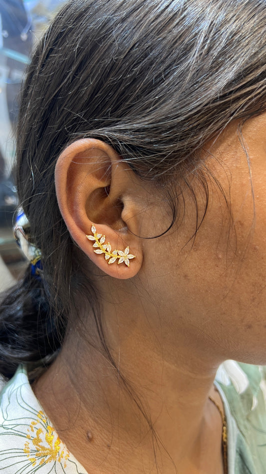 Silver Ear cuffs Gold Finished Floral Cut