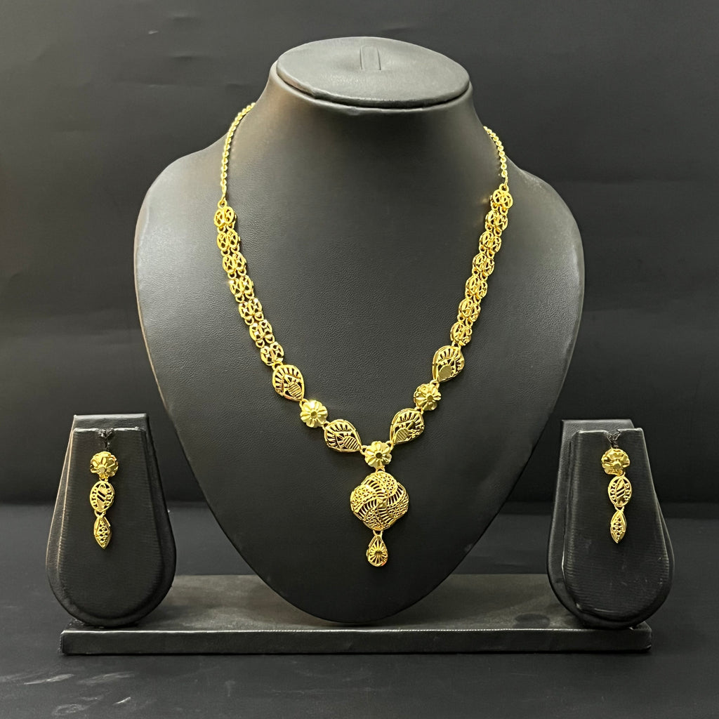 Silver Necklace & Stud Set Gold Finished Turkey Design T2