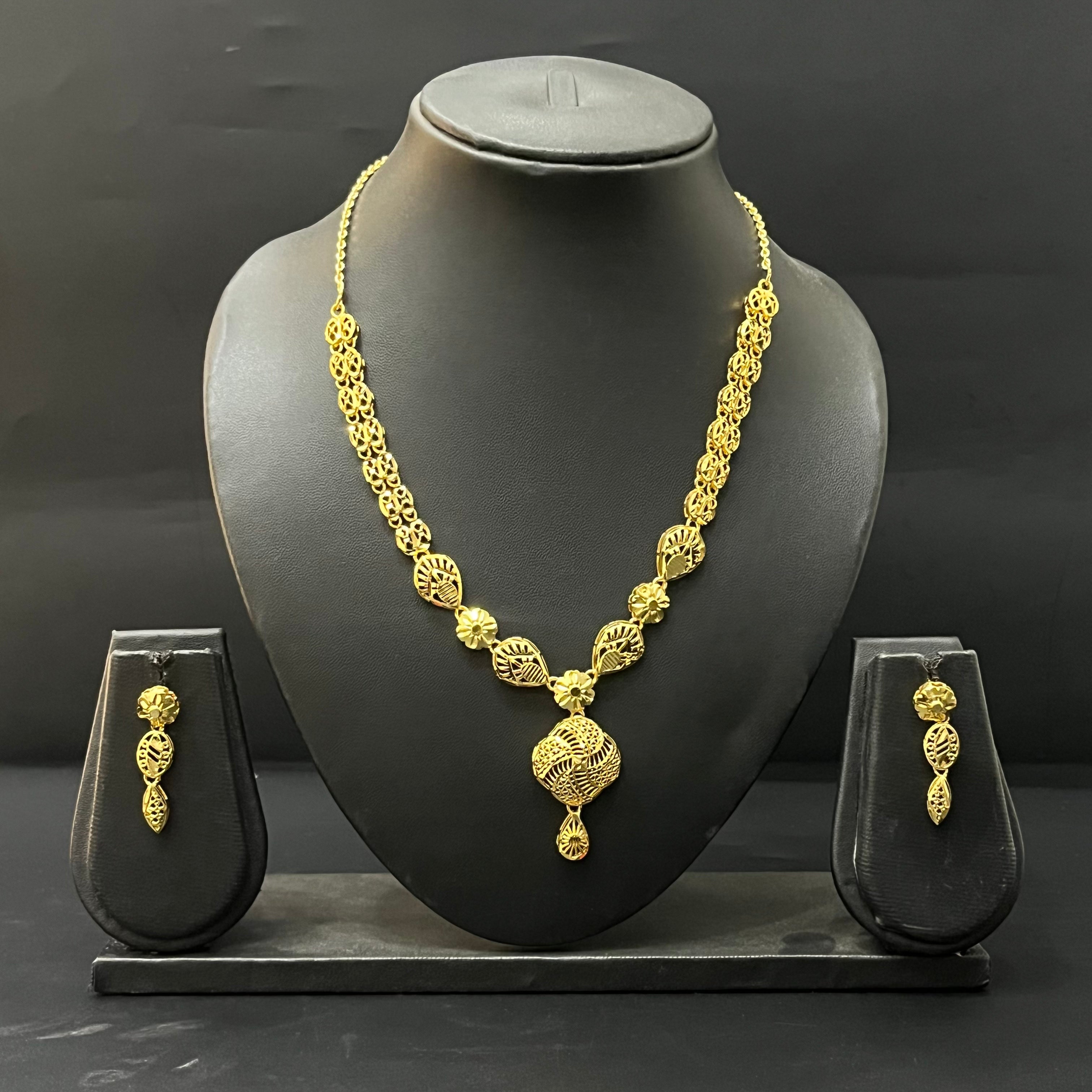 Silver Necklace & Stud Set Gold Finished Turkey Design T2