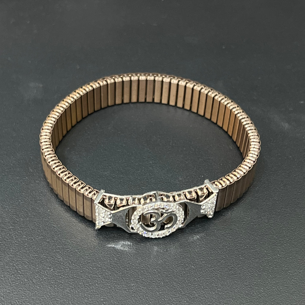 Silver Mens Flexible Bracelet OM Golden Band 925