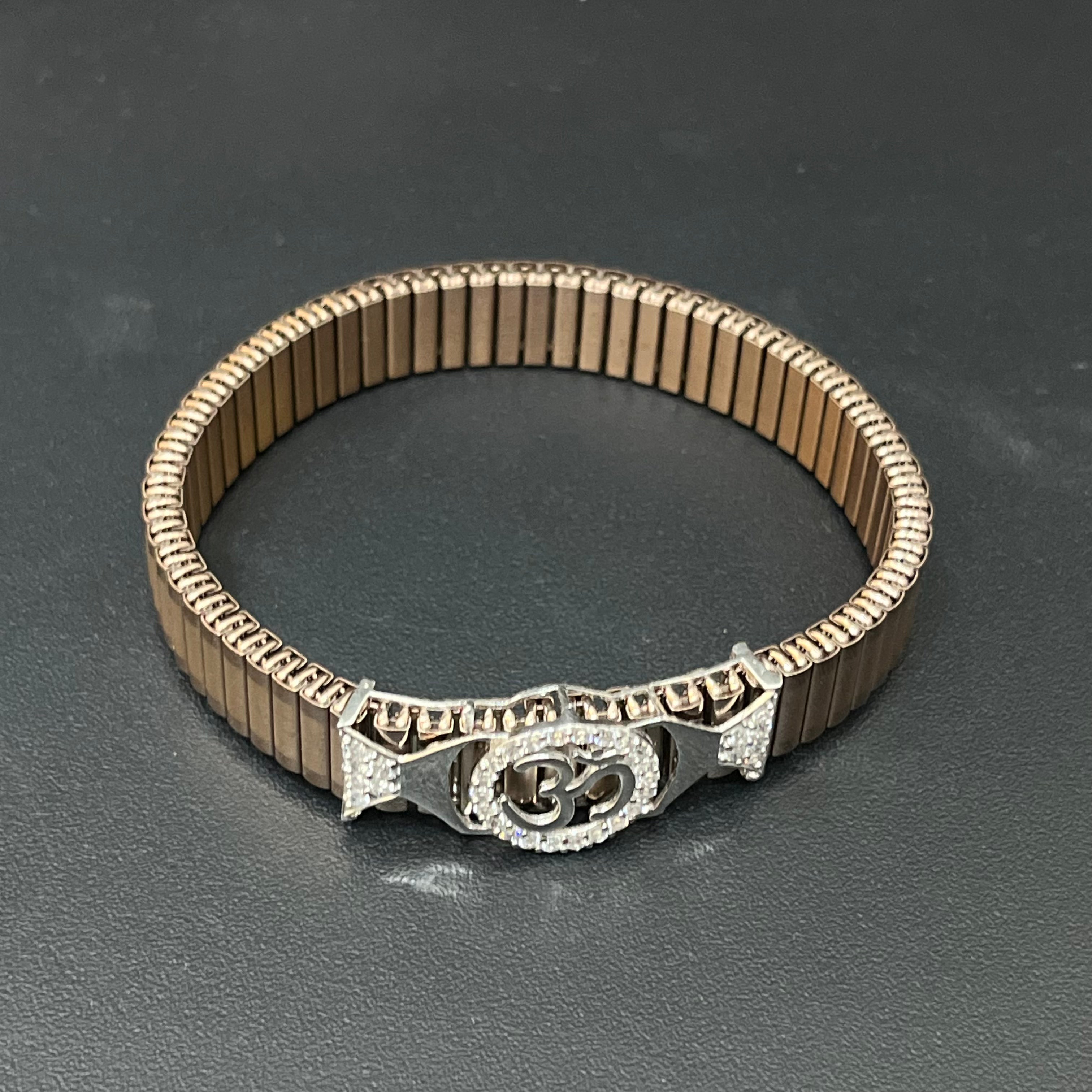 Silver Mens Flexible Bracelet OM Golden Band 925