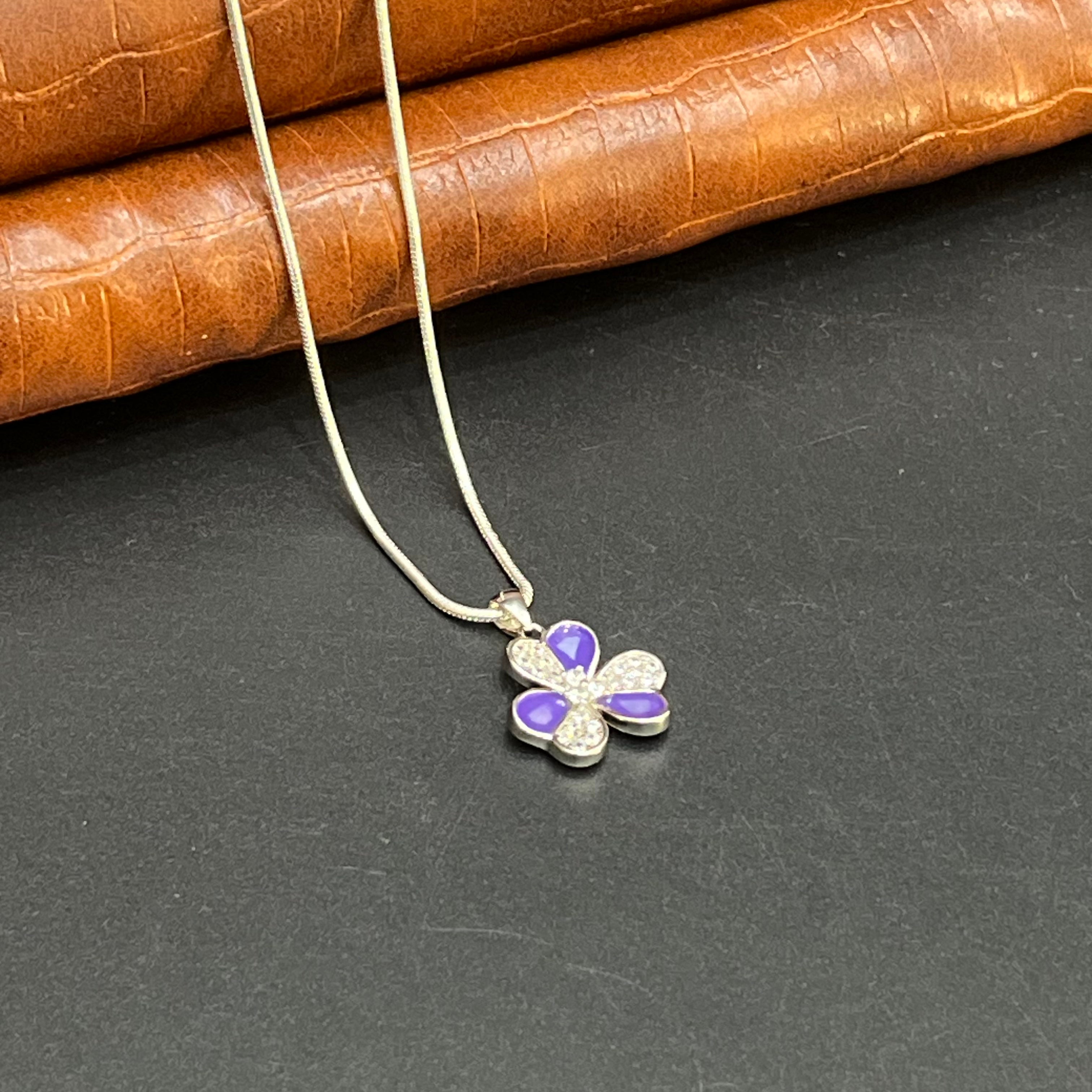 Silver Ladies Pendant Purple Crystal Heart Charms 925