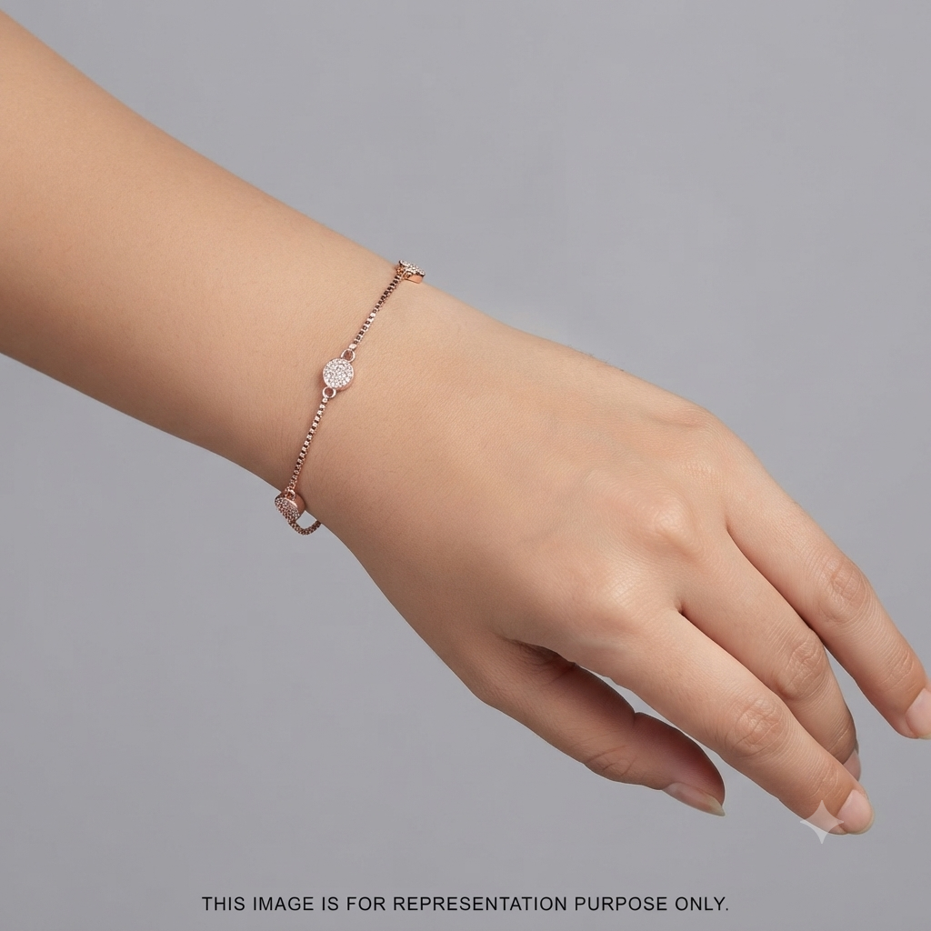 Silver Ladies Bracelet Three Solitaire Disc Stones Rose Gold 925