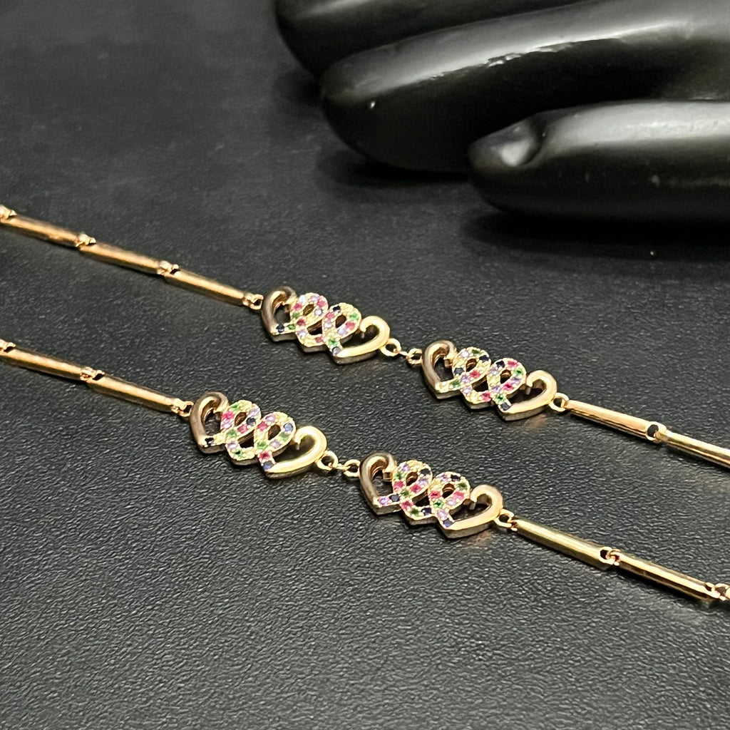 Silver Ladies Anklet Inside Heart & Heart Rose Gold 925