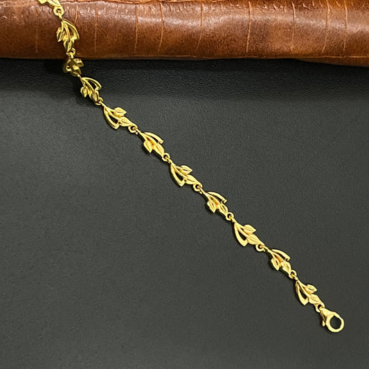 Silver Ladies Bracelet Gold Finished Leaf Finish Matte FR